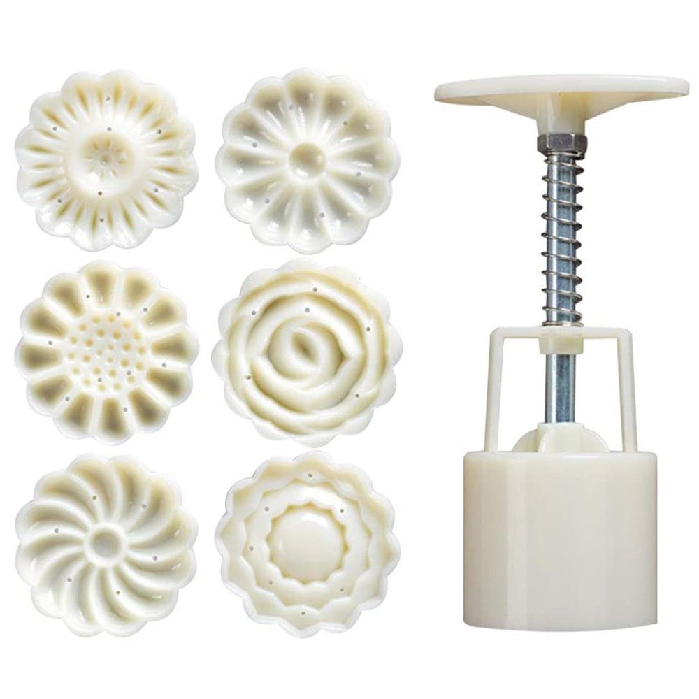 Juoungle Backform Mondkuchen-Form mit 6 Keks stempeln Blumen-Mond-Kuchenform Handdruck