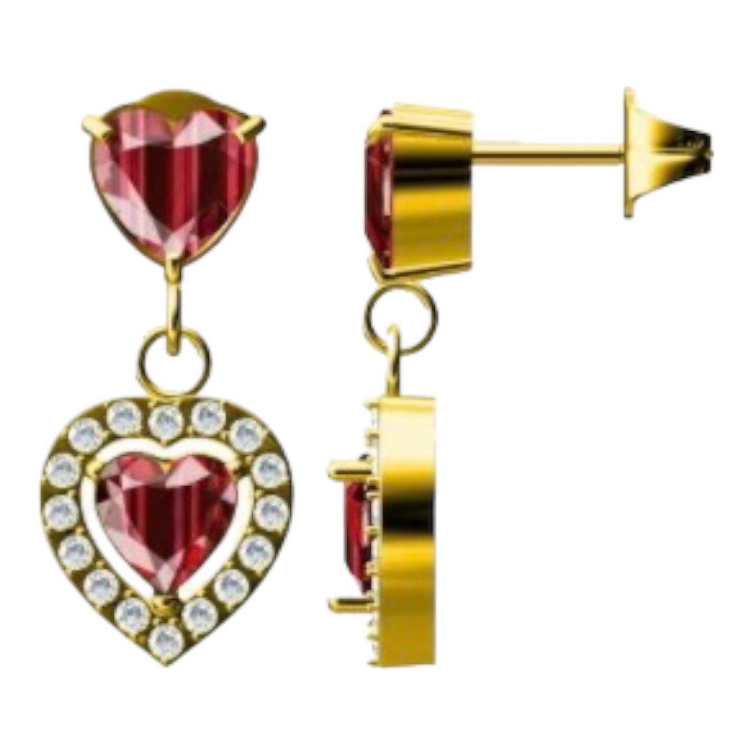 Karisma Schmuck Paar Ohrhänger Damen Ohrstecker Edelstahl Vergoldet 2 Herze Rot/Weisse Zirkonia, Frauenschmuck