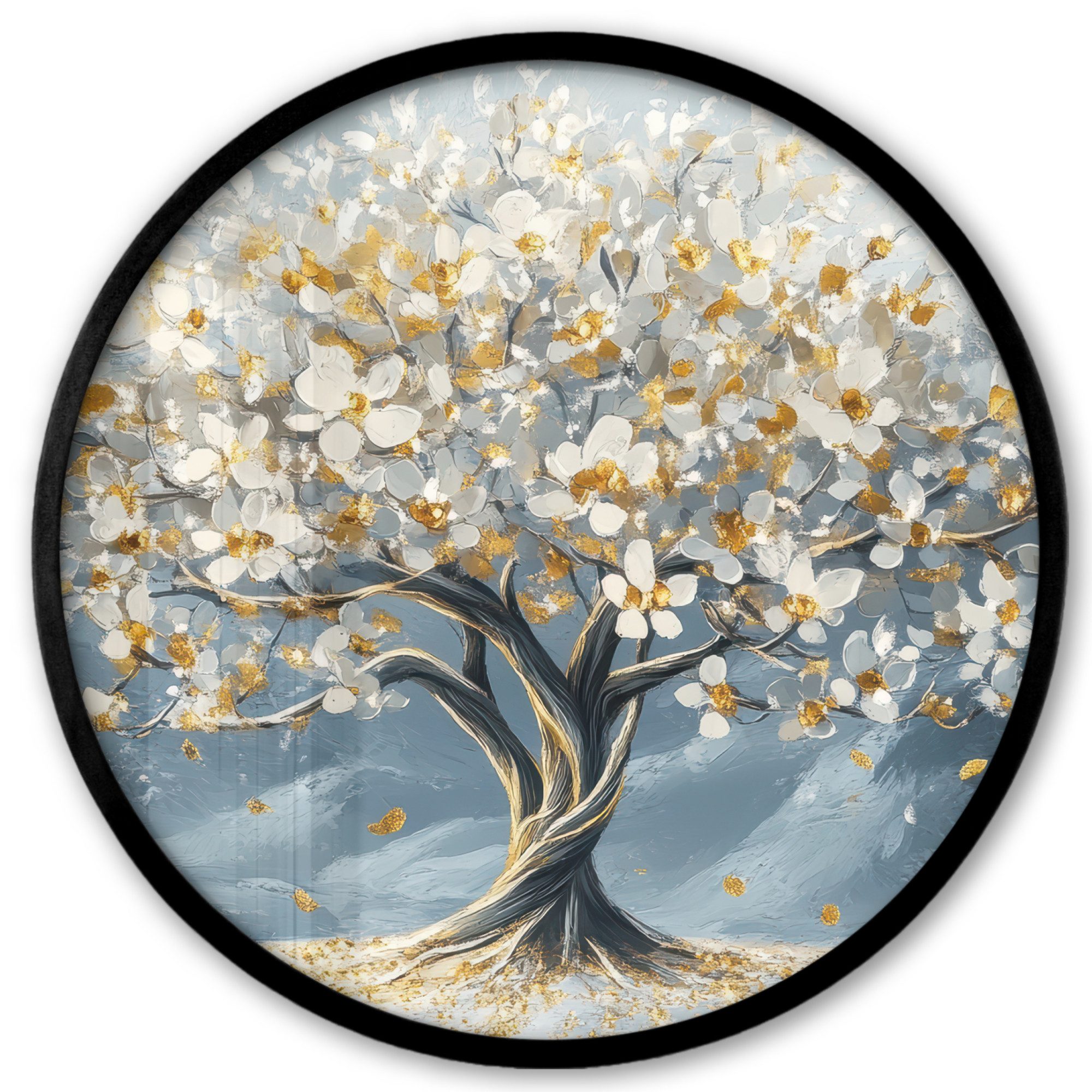 Poster Rund - Baum - Winter - Baum des Lebens - Modern - Gold