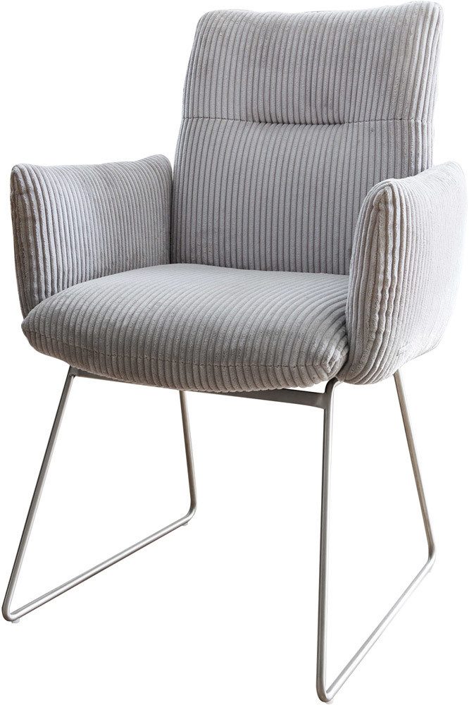 DELIFE Polsterstuhl Jova-Flex, mit Armlehnen Kufengestell Edelstahl Cord Silbergrau Taschenfederkern