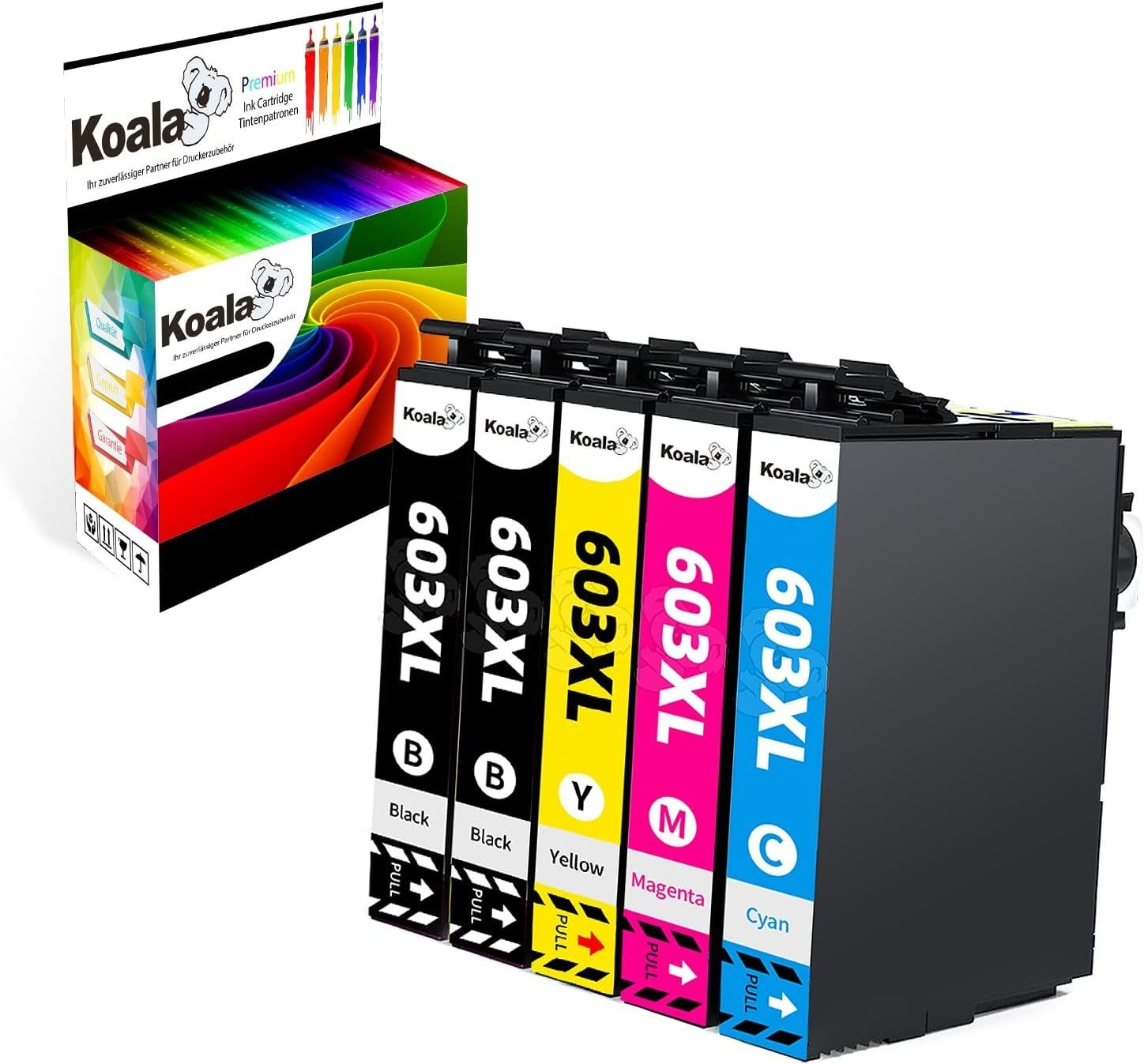 Koala 5er 603XL ersetzt für Epson 603 (C13T03A64010) Multipack Tintenpatrone (Packung, Für Epson Expression Home XP-3100 3150 2150 4100 4105 2105 2100)