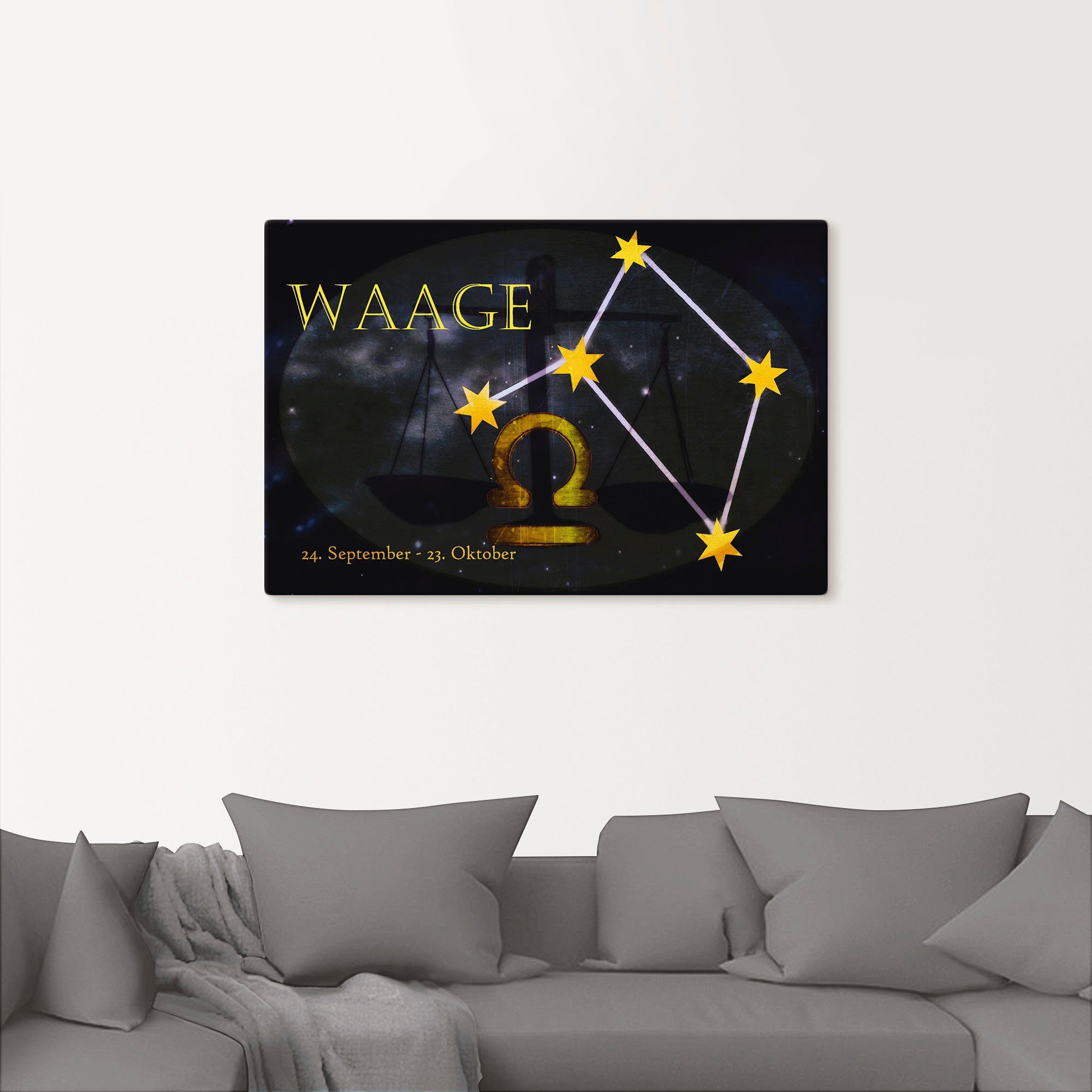 Artland Leinwandbild Sternzeichen - Waage, Bilder von Sternzeichen (1 St), auf Holzrahmen gespannt