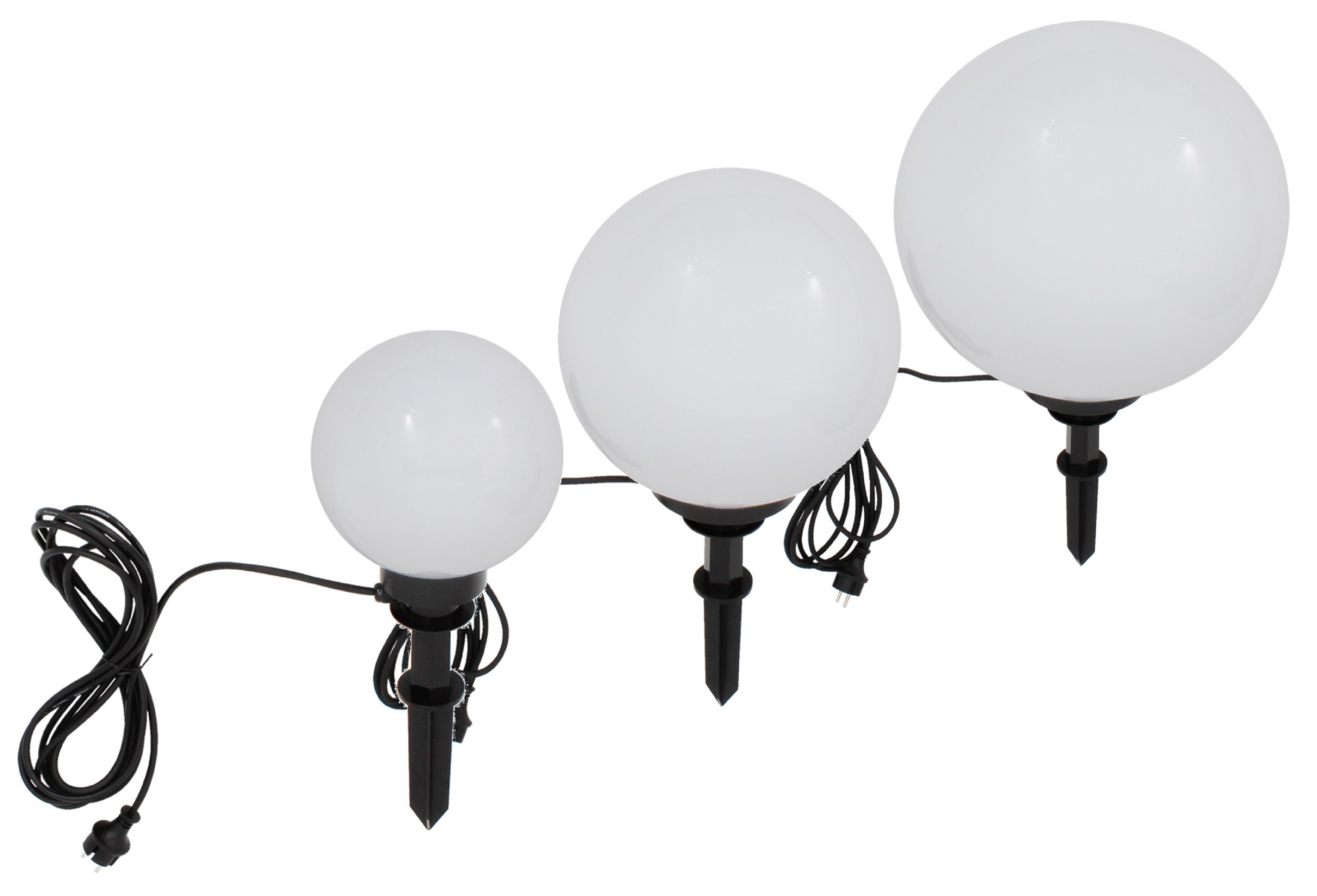 TRANGO LED Gartenleuchte, 200B LED Gartenkugel IP44 Kugelleuchte 20cm Durchmesser *GARDEN* in Weiß inkl. je 1x E27 LED Leuchtmittel 3000K warmweiß & je mit 5m Zuleitungskabel, warmweiß, Gartenleuchte Außenleuchte Wegbeleuchtung