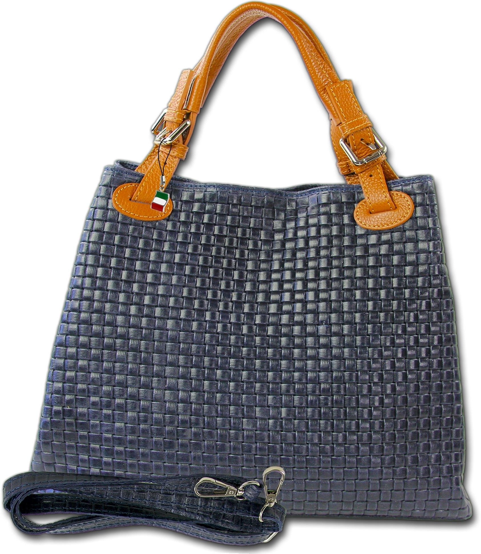 FLORENCE Umhängetasche Florence Damen Handtasche Echtleder (Umhängetasche, Umhängetasche), Damen Tasche Echtes Leder dunkelblau, geprägtes Flechtmuster