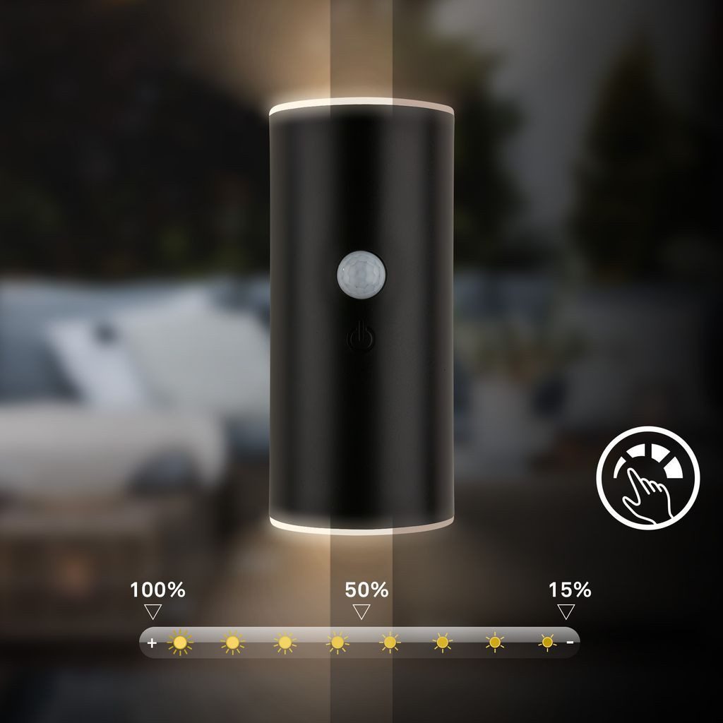 Briloner Leuchten Wandleuchte LED Wandlampe kabellos Akku USB-C Bewegungsmelder, LED wechselbar, 3000K - Warmweiß, 7x8,5x15,5 cm, Akku tauschbar, Indoor/Outdoor, Balkon, Hauswand