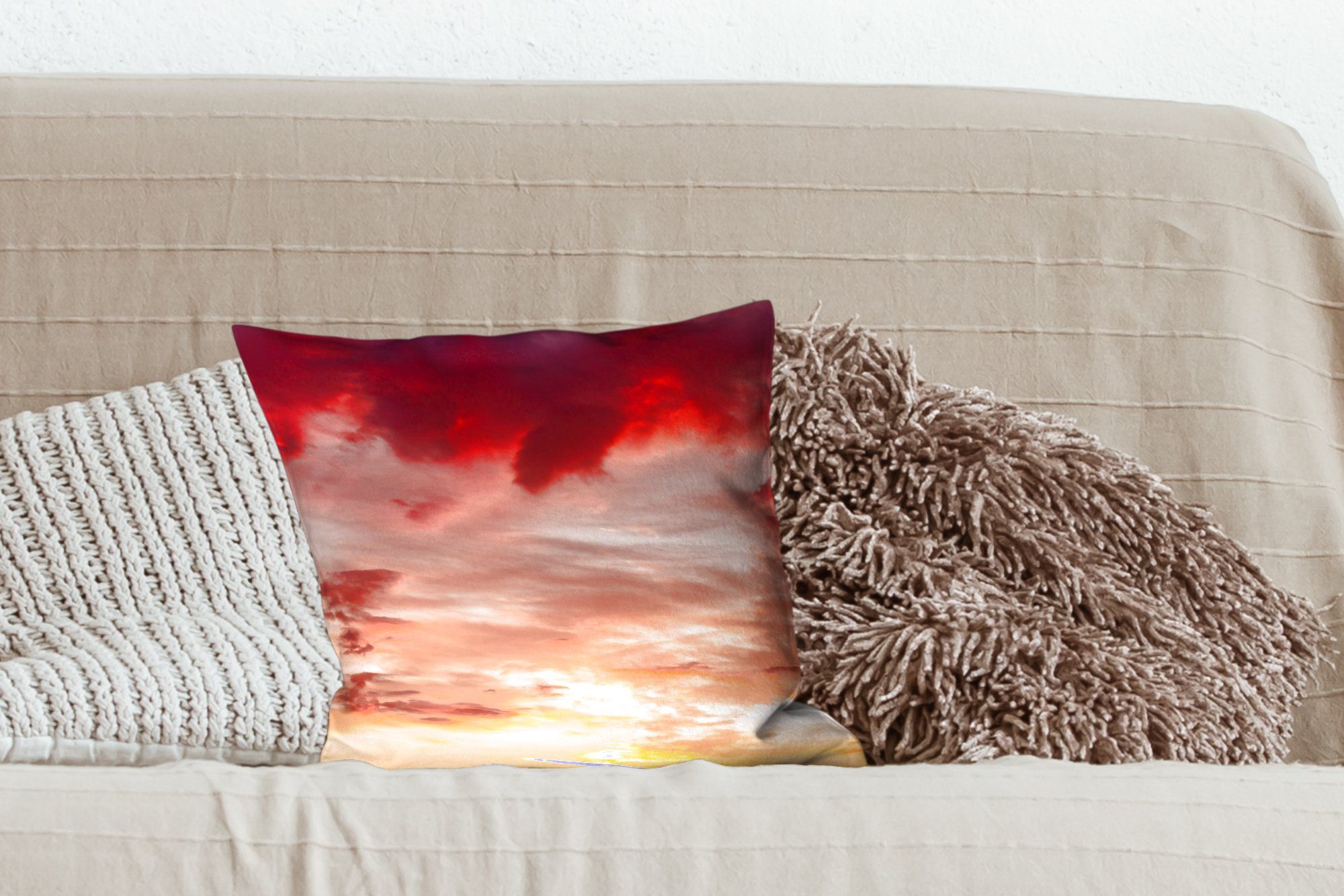 - mit für Sonne Sofakissen Dekokissen Schlafzimmer, Zierkissen - Rot, Füllung Wolken MuchoWow Wohzimmer, Deko,