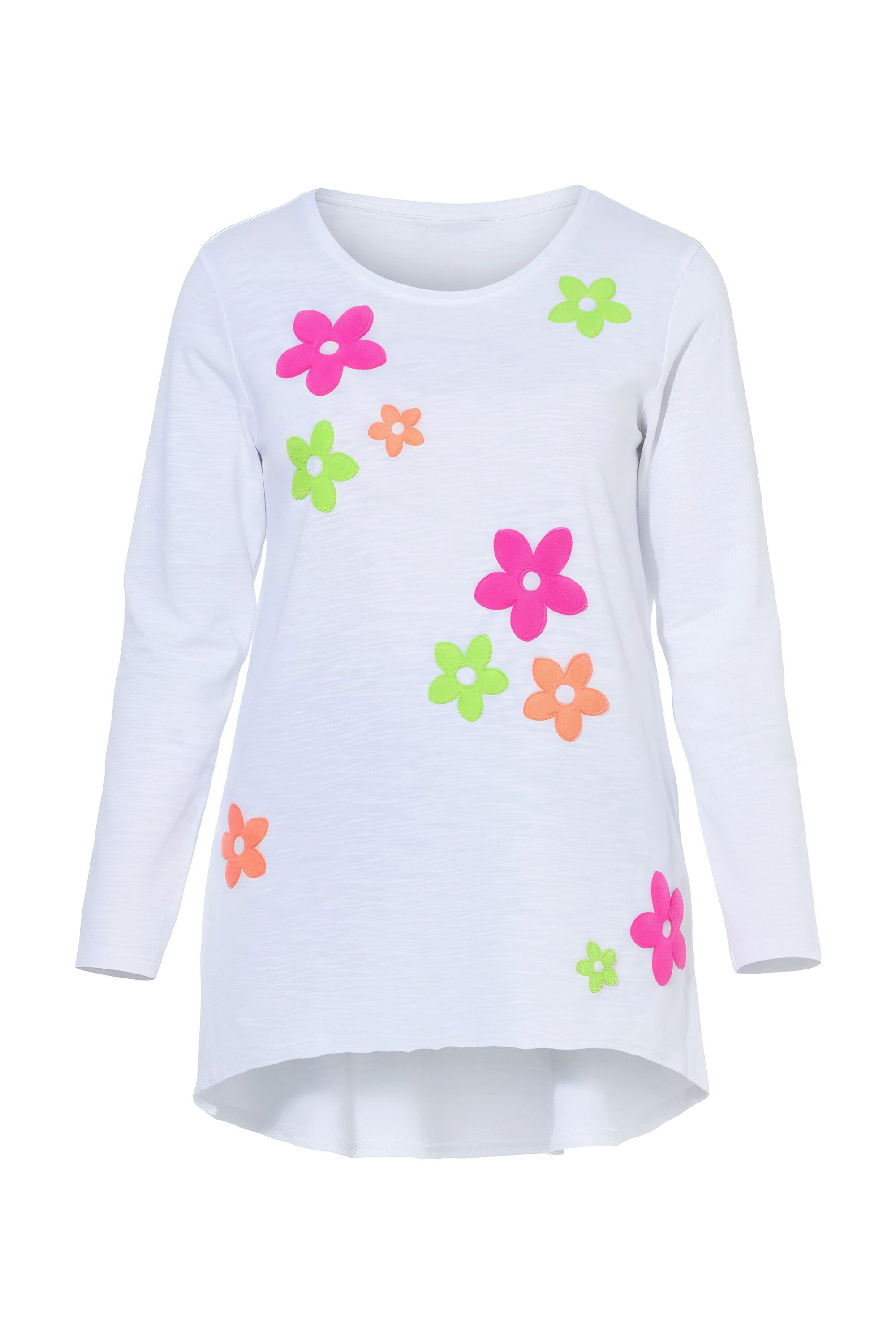 Longshirt Langarmshirt A-Linie Neon-Frotteeblumen