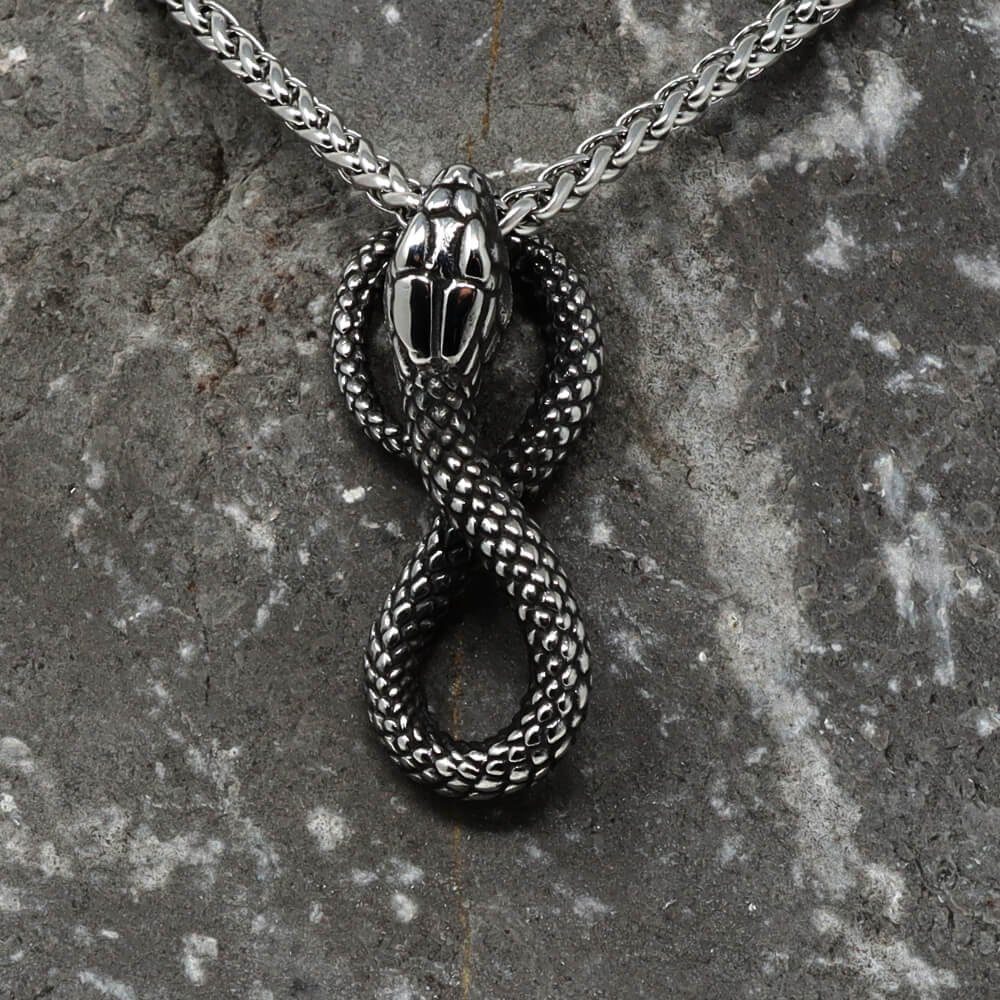 DALMARO Edelstahlkette Lederkette Edelstahl 316 SNAKE KISS, Herren Kette mit Anhänger inkl. Schmuckschachtel