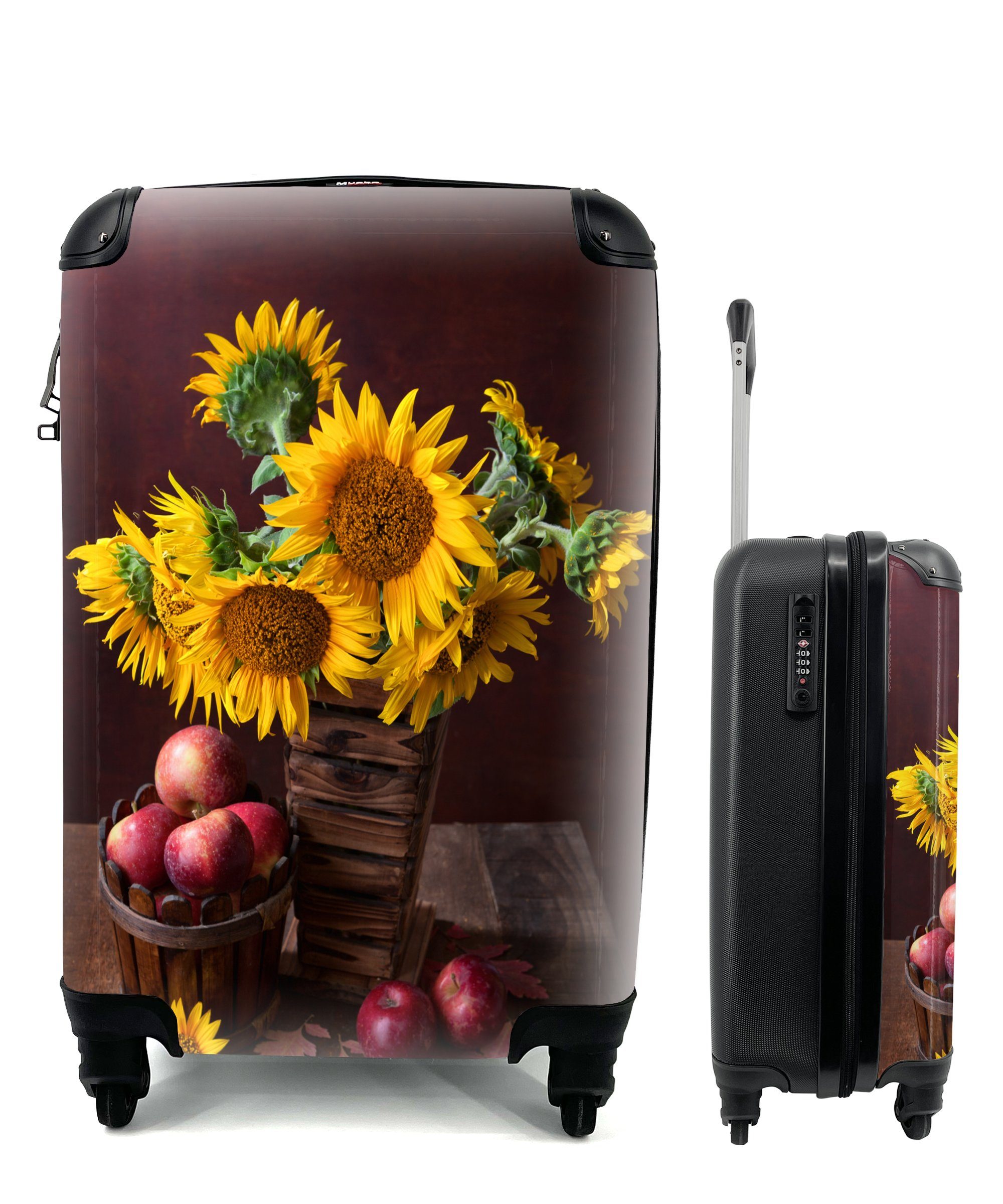 Reisekoffer - rollen, Handgepäck Ferien, Reisetasche MuchoWow Trolley, - mit Sonnenblumen Handgepäckkoffer Apfel Rollen, für 4 Stilleben,