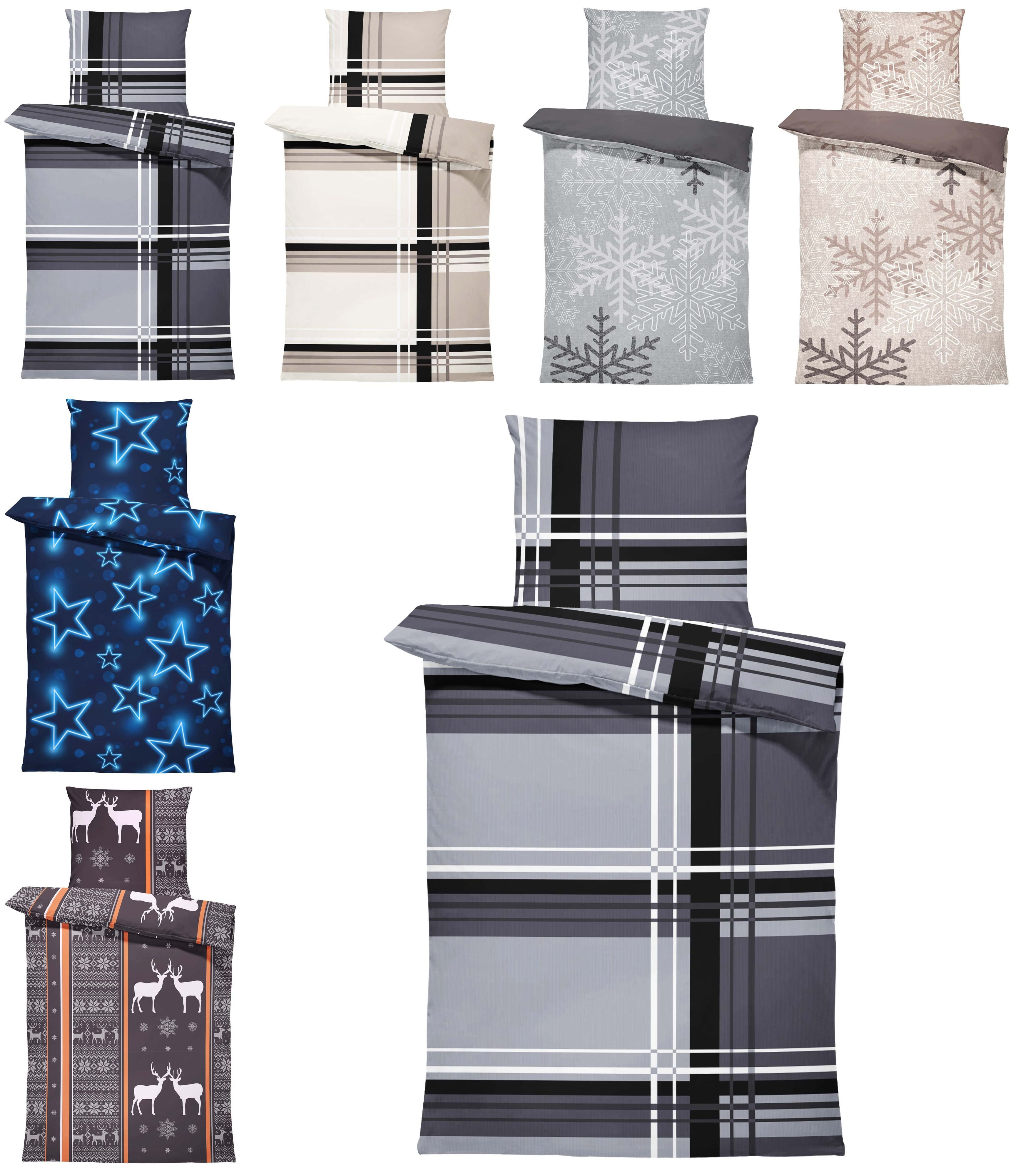 One Home Bettwäsche Winter, Biber, 2 teilig, modern gestreift grafisch, kus günstig online kaufen