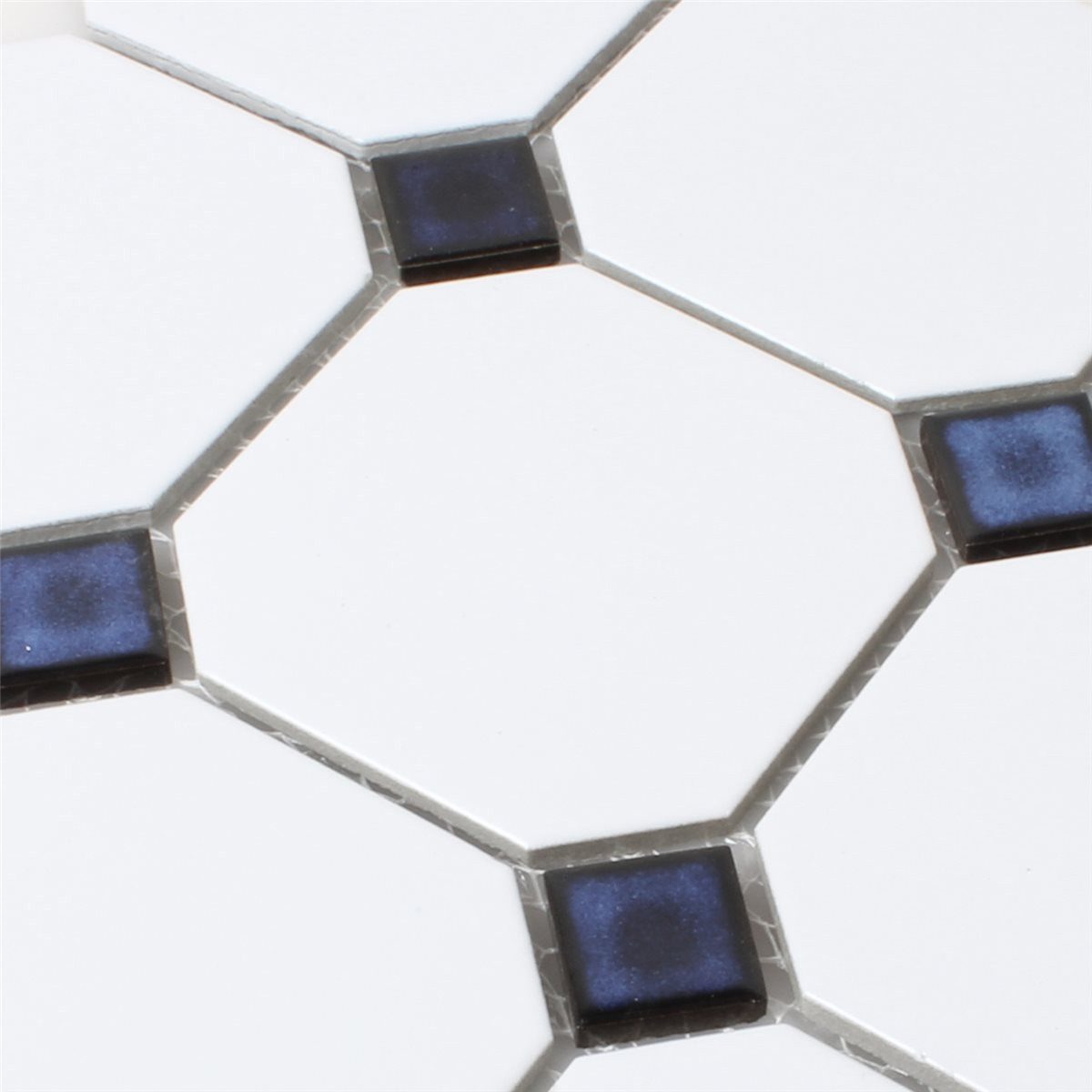 Mosafil Mosaikfliesen Keramik Mosaikfliesen Octagon Belami Weiß Blau, Keramik 30.000x30.000, weiß-blau, Verlegefertig auf ein Netz geklebt - Frostsicher - Wasserfest