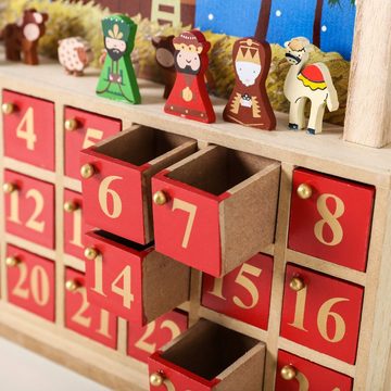 BRUBAKER befüllbarer Adventskalender Wiederverwendbarer Weihnachtskalender zum Befüllen mit 24 Türchen, Kalender Krippengeschichte Bethlehem - 34,5 x 32 x 6 cm