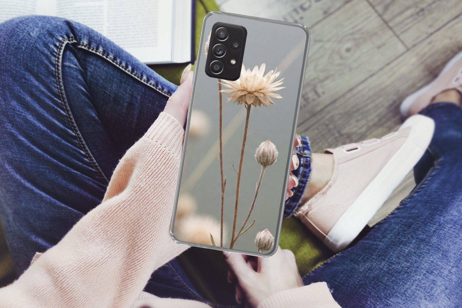 MuchoWow Handyhülle für Samsung Galaxy A53 5G Strohblumen - Weiß - Tageslicht, Phone Case, Silikon, Schutzhülle Dünn
