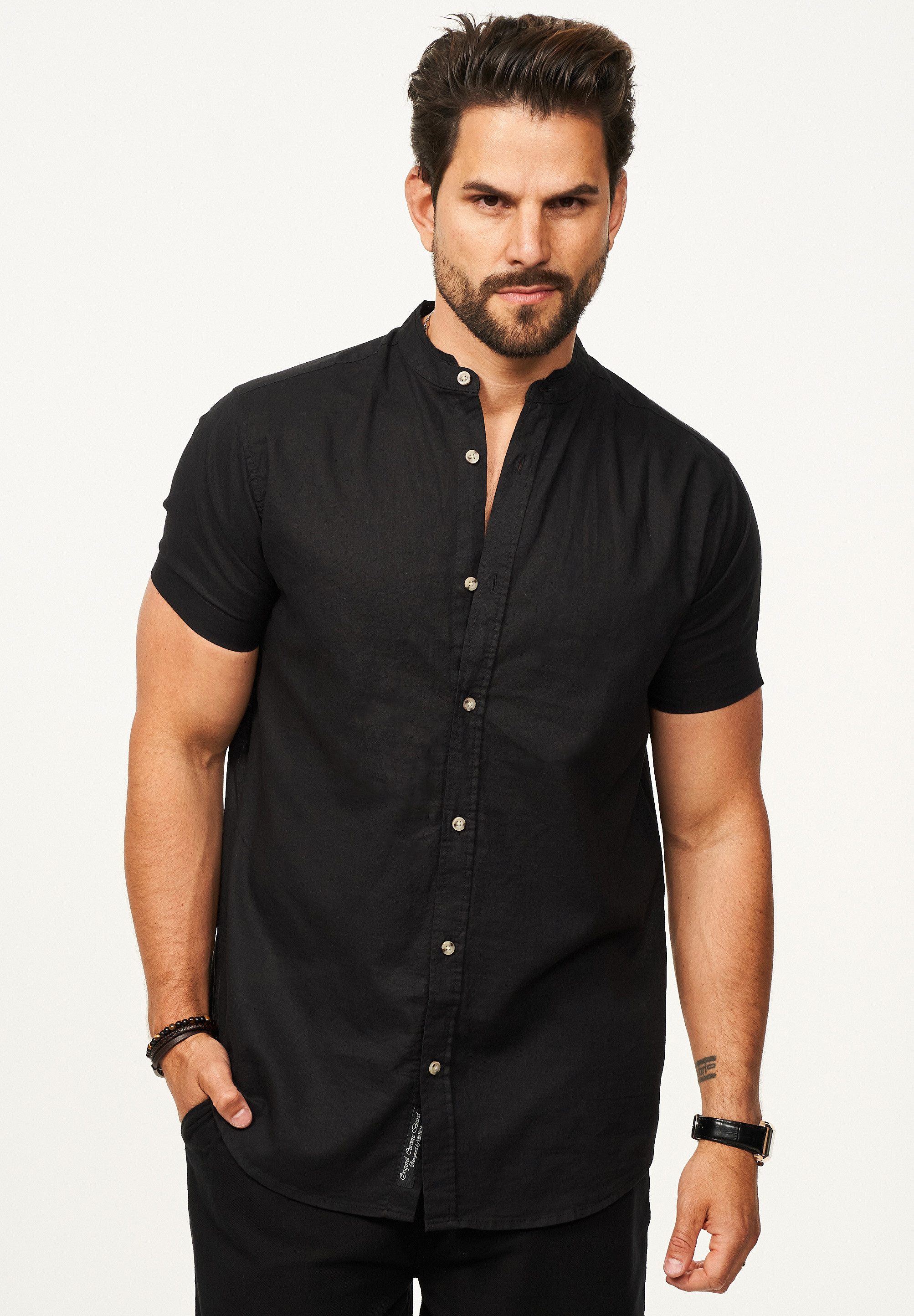 behype Kurzarmhemd als Sommerhemd aus Leinen im Regular-Fit Herren Leinenhe günstig online kaufen