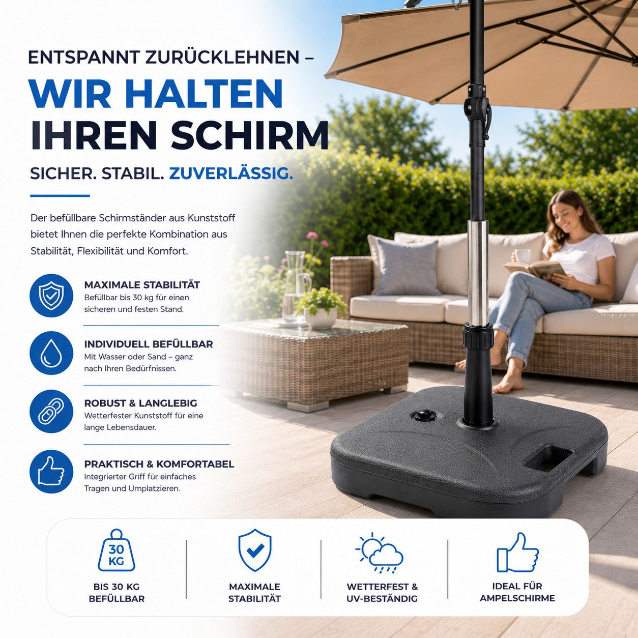 Gartiva® Schirmständer Sonnenschirmständer Ampelschirme – Schirmgewichte Bodenkreuz
