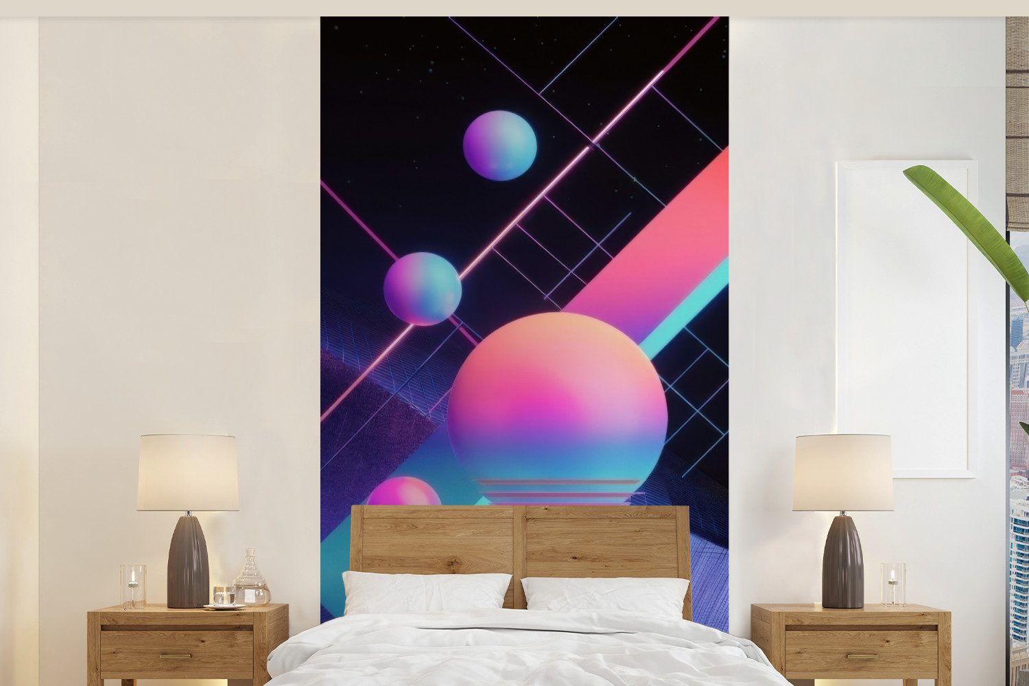 MuchoWow Fototapete Kreise - Flugzeuge - Abstrakt - Blau, Matt, bedruckt, Vliestapete für Wohnzimmer Schlafzimmer Küche, Fototapete, 120x240 cm