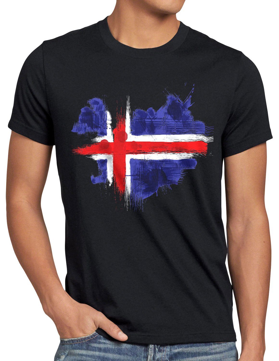 style3 Print-Shirt Herren T-Shirt Flagge Island Fußball Sport Iceland WM EM Fahne