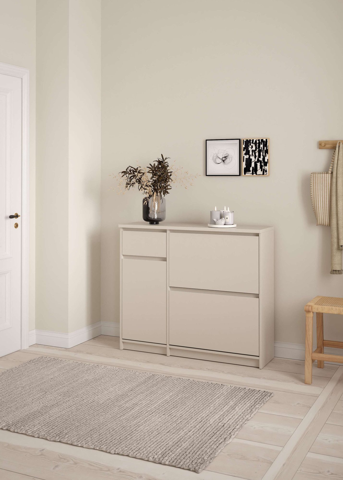 Home affaire Schuhschrank Naia Schuhregal mit2 Klappen, 1 Fach & 1 Schublade, modernes Design (B: 108,90 cm, T: 31,5 cm, H: 92,90 cm) Platz für 12 Schuhe, platzsparend, erhältlich in verschiedenen Farben
