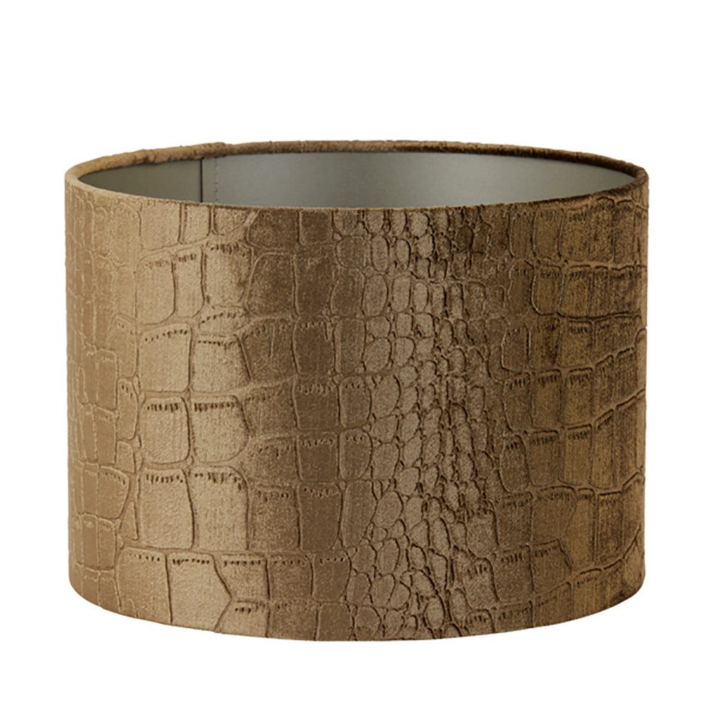 Dirk Davids Leuchten GmbH Lampenschirm Lampenschirm Zylinder in Velours Braun mit Kroko Prägung 30-30-21cm, Kroko Prägung für stilvolle Optik