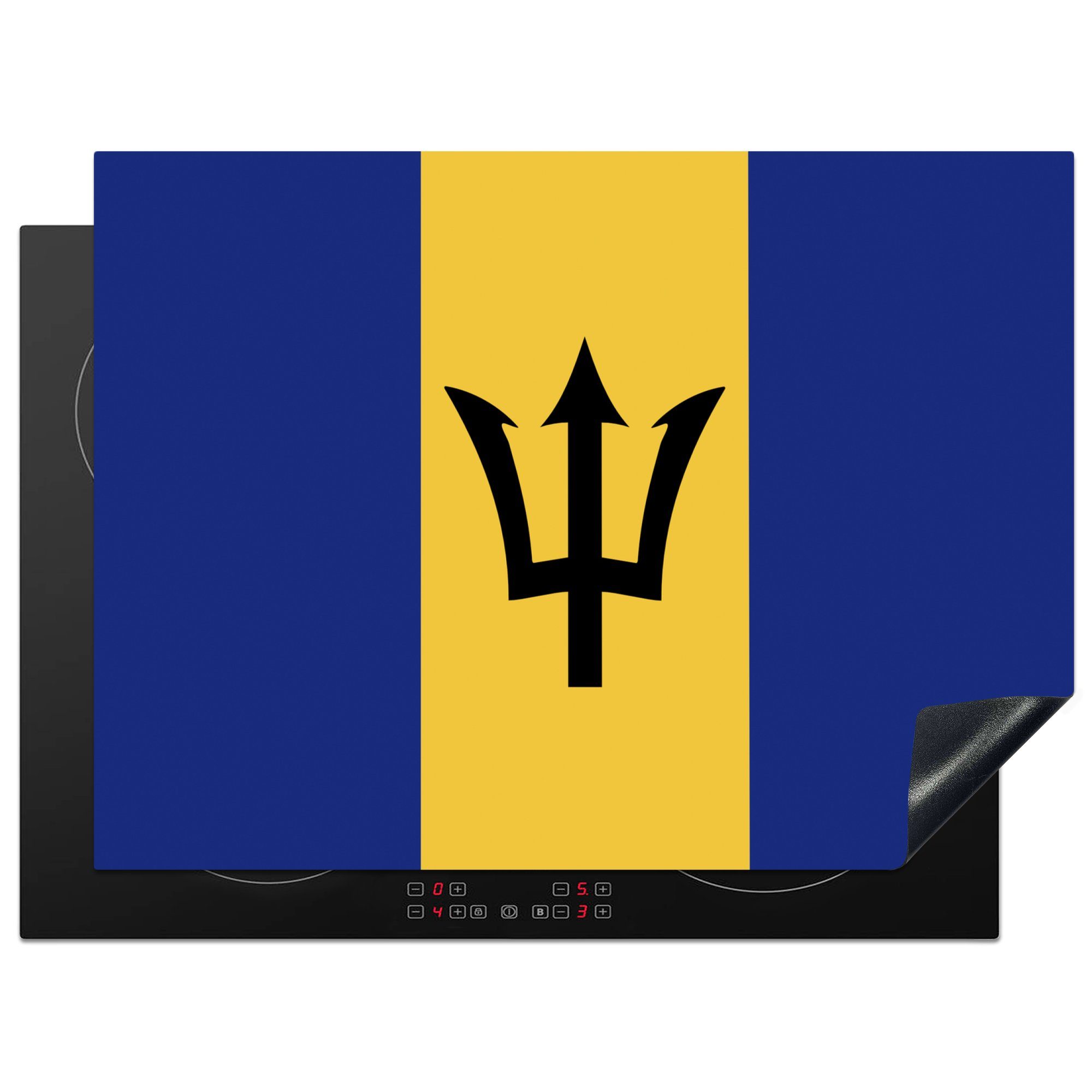 MuchoWow Herdblende-/Abdeckplatte Illustration der Flagge von Barbados, Vinyl, (1 tlg), 70x52 cm, Mobile Arbeitsfläche nutzbar, Ceranfeldabdeckung