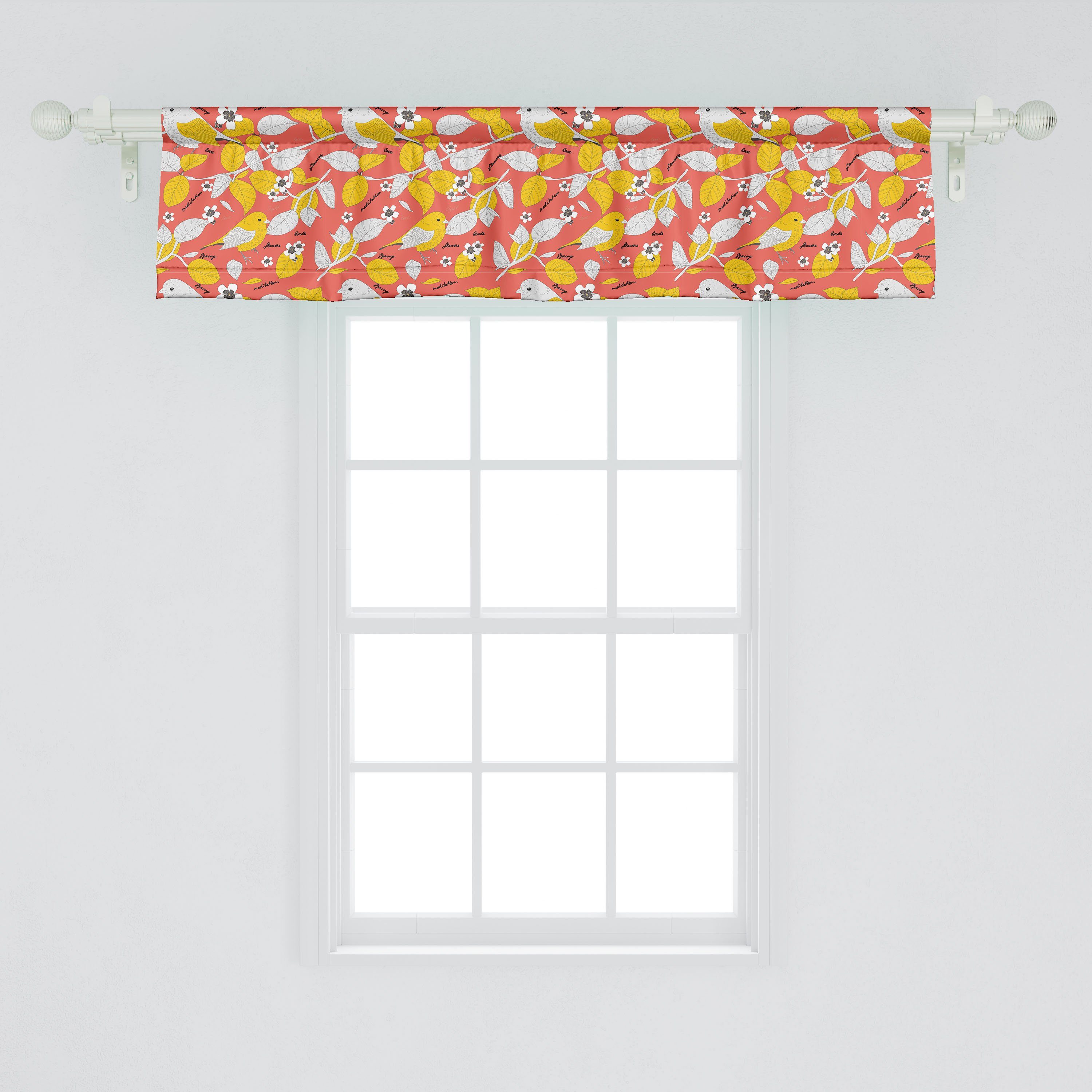 Scheibengardine Vorhang Volant für Küche und Stangentasche, Retro Blumen Dekor Style Microfaser, mit Natur Schlafzimmer Abakuhaus, Vogel