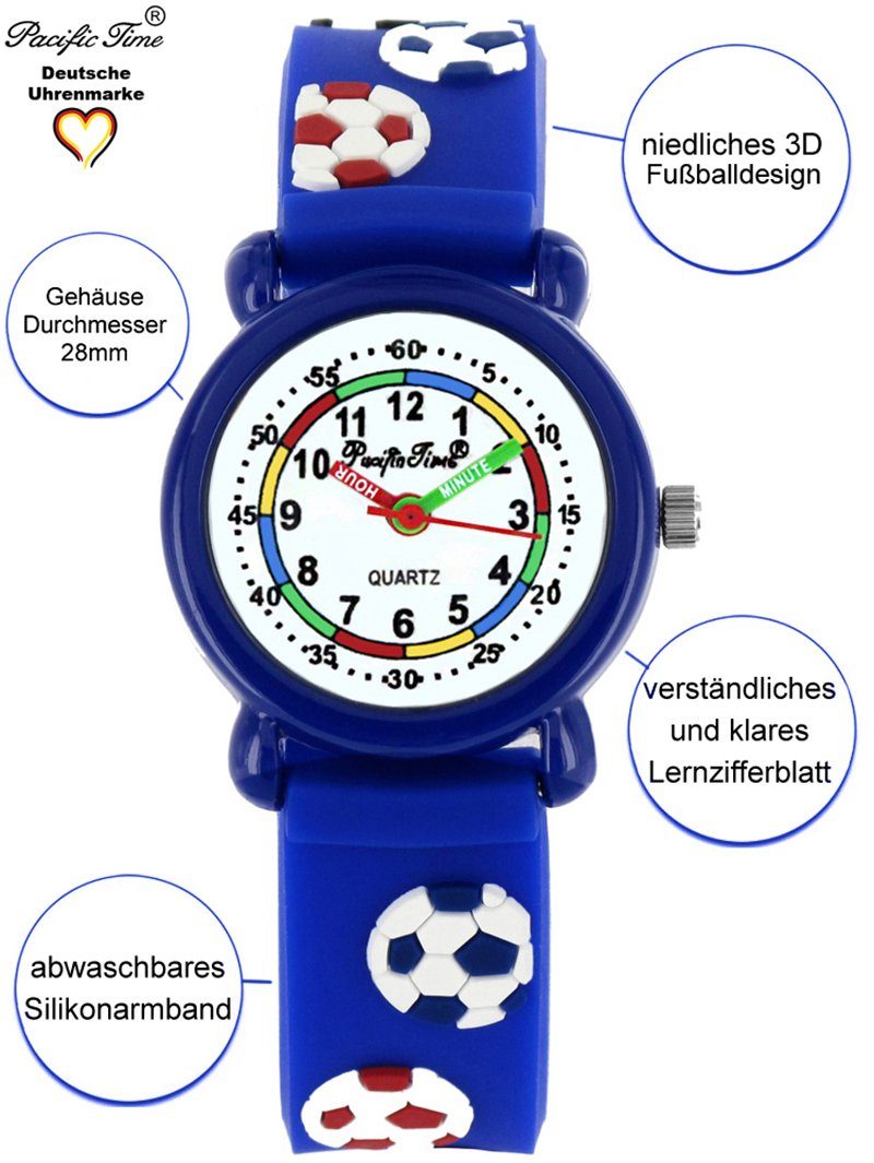 Pacific Lernuhr Versand blau Armbanduhr Gratis Kinder Time Silikonarmband, Fußball Quarzuhr