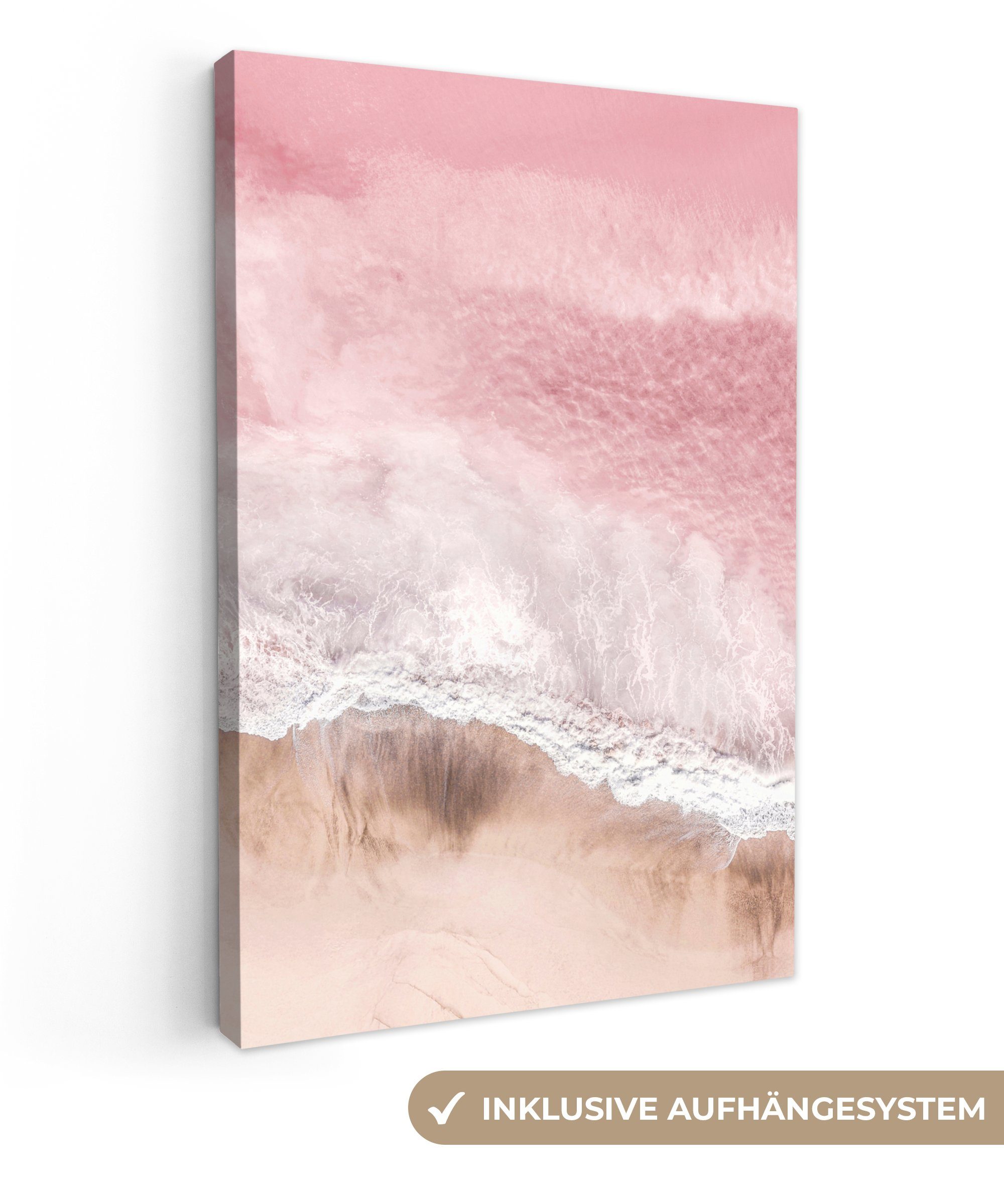 Strand - Leinwandbild Natur, 20x30 bespannt inkl. St), Gemälde, Rosa cm Meer OneMillionCanvasses® Leinwandbild Zackenaufhänger, - - fertig (1