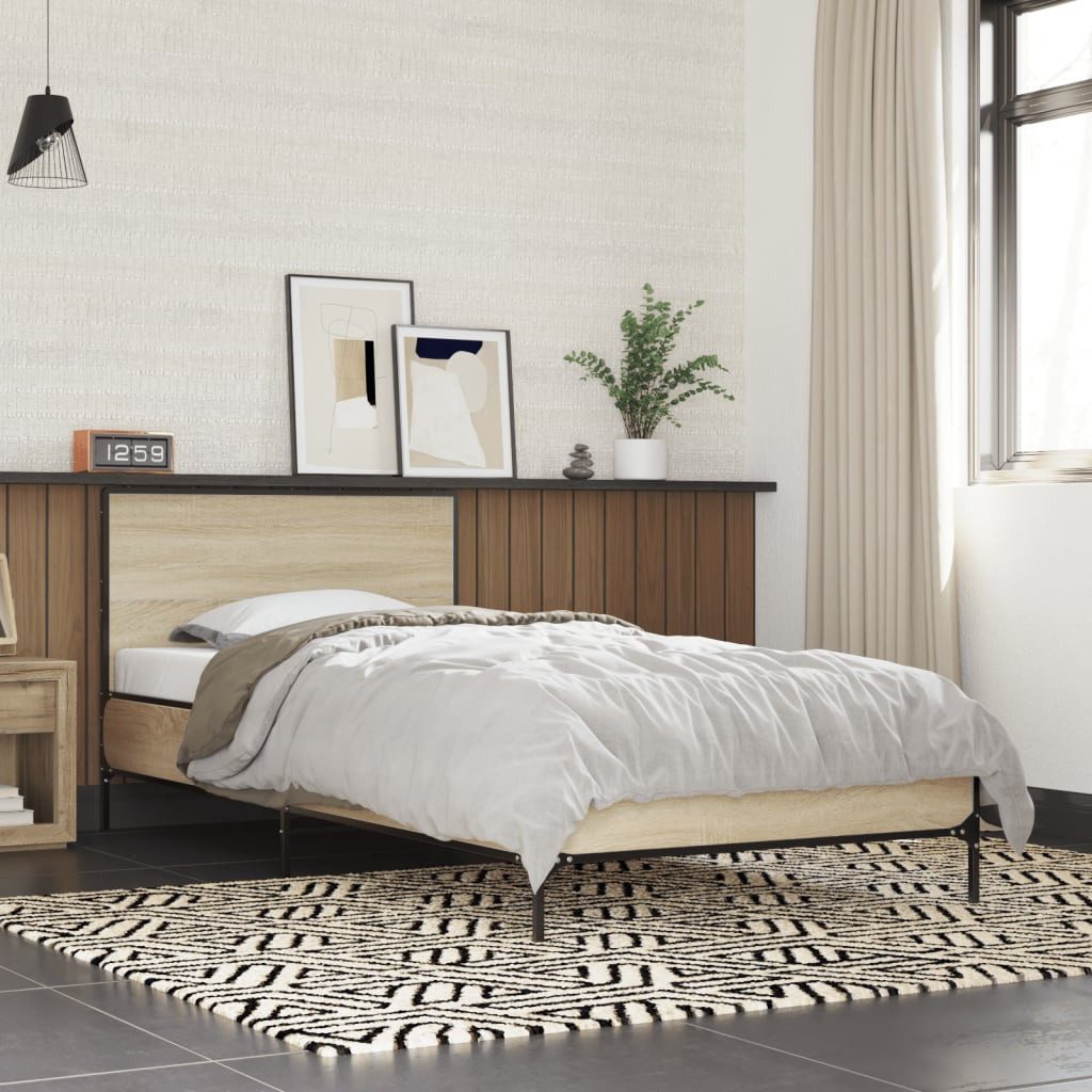 Bettgestell Bett 193 x 78 x 80 cm in Sonoma-Eiche mit Metallbeinen