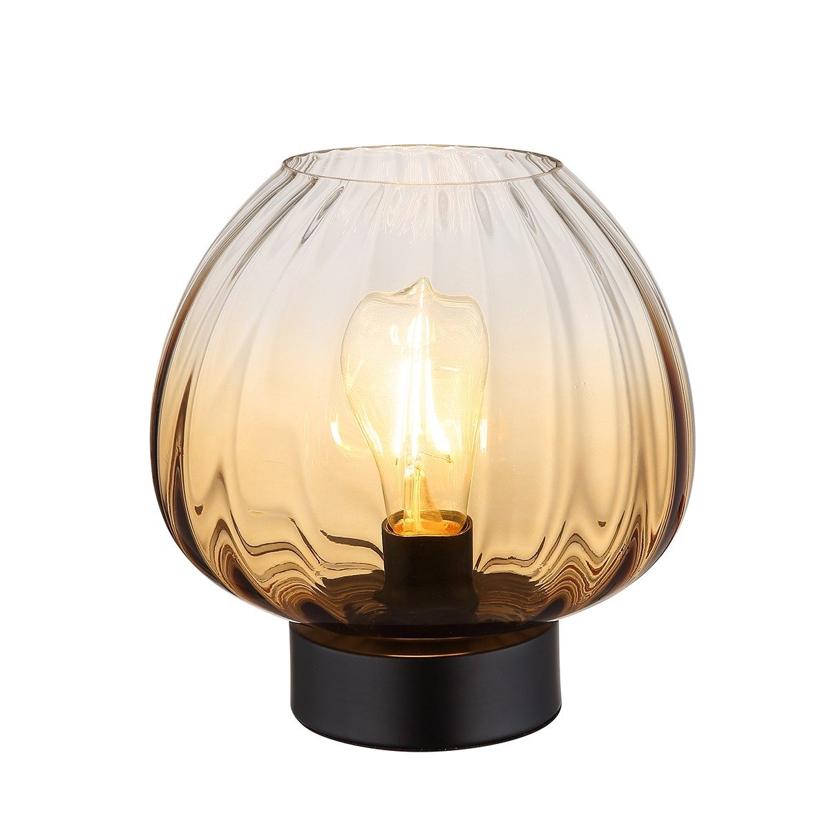 GLOBO LIGHTING Tischleuchte Solveig, ohne Leuchtmittel, bunter, gerillter Glasschirm, dekoratives Stimmungslicht, E27