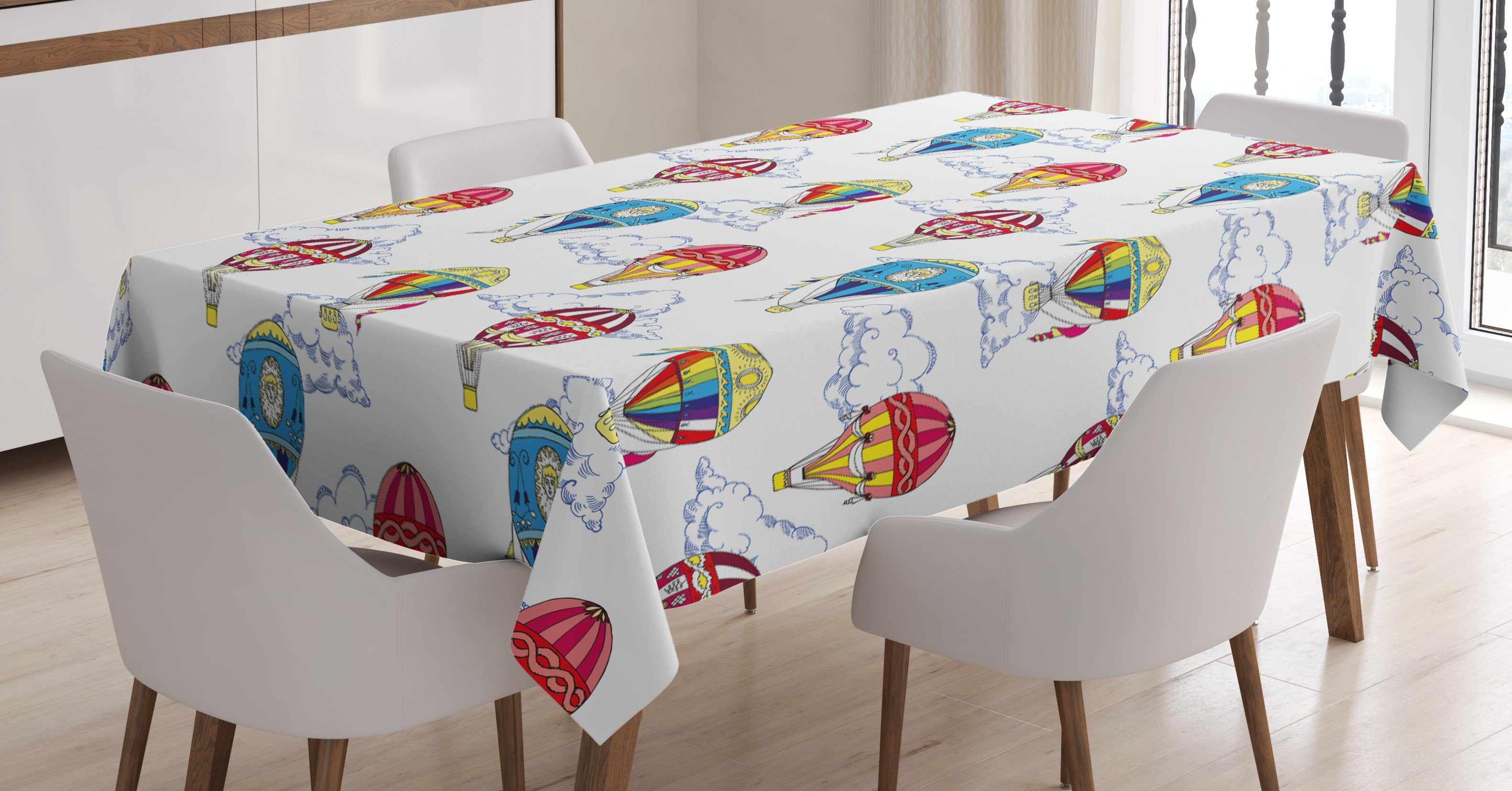 Abakuhaus Tischdecke Farbfest Waschbar Für den Außen Bereich geeignet Klare Farben, Jahrgang Wolken Heißluftballons