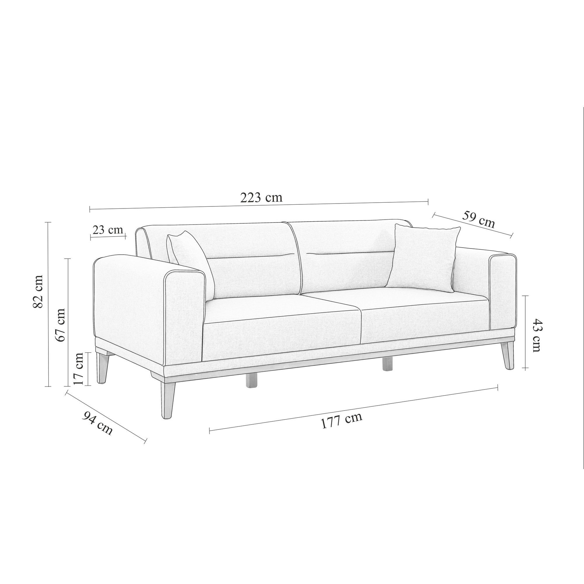 Sofa Decor UNQ1372-3-Sitz-Sofa-Bett Skye