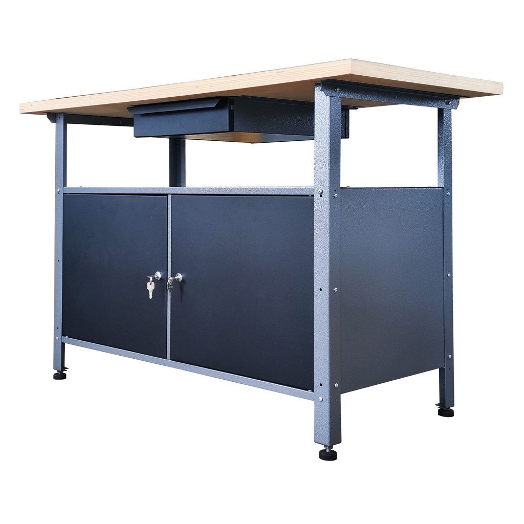 Kreher Werkbank XL aus Metall mit 2 Tür in Schwarz