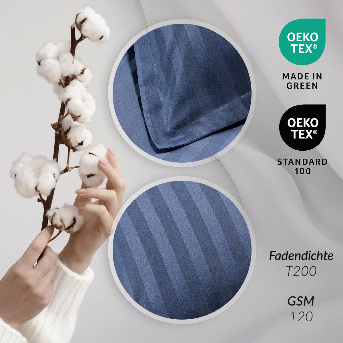 Pure cottom Bettwäsche Satin-Bettwäsche blau, Baumwoll-Satin, verschiedene Größen – Bild 2 von 5