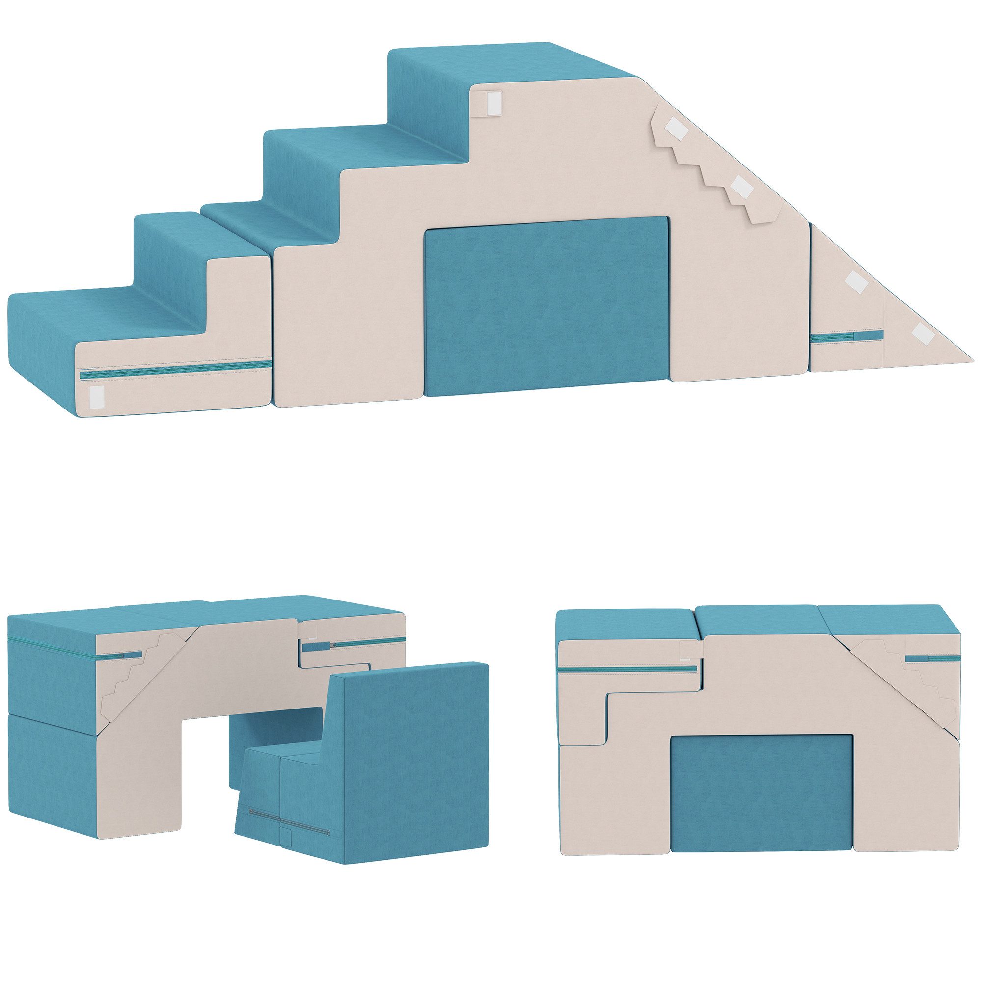 AIYAPLAY Bausteine Großbausteine aus Schaumstoff mit Samtoptik für Kinder Spielbausteine, (Riesenbausteine, 2 St., Softbausteine-Set), Klettern Bauklötze Bausteinset Beige+Blau