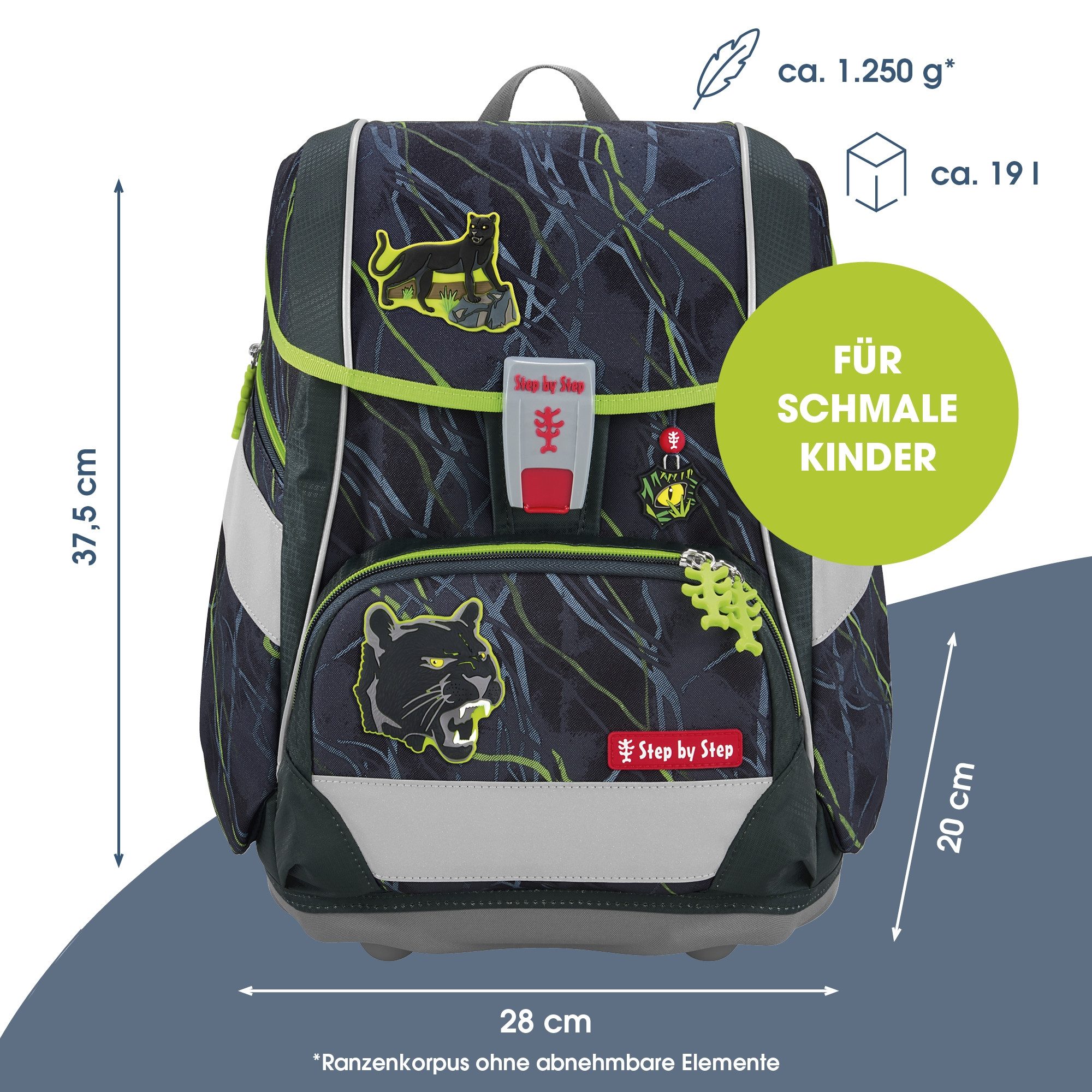 Step by Step Schulranzen 2IN1 PLUS „Danger Cat Chiko“, 9-teilig, grün (6-teilig, 9-tlg)