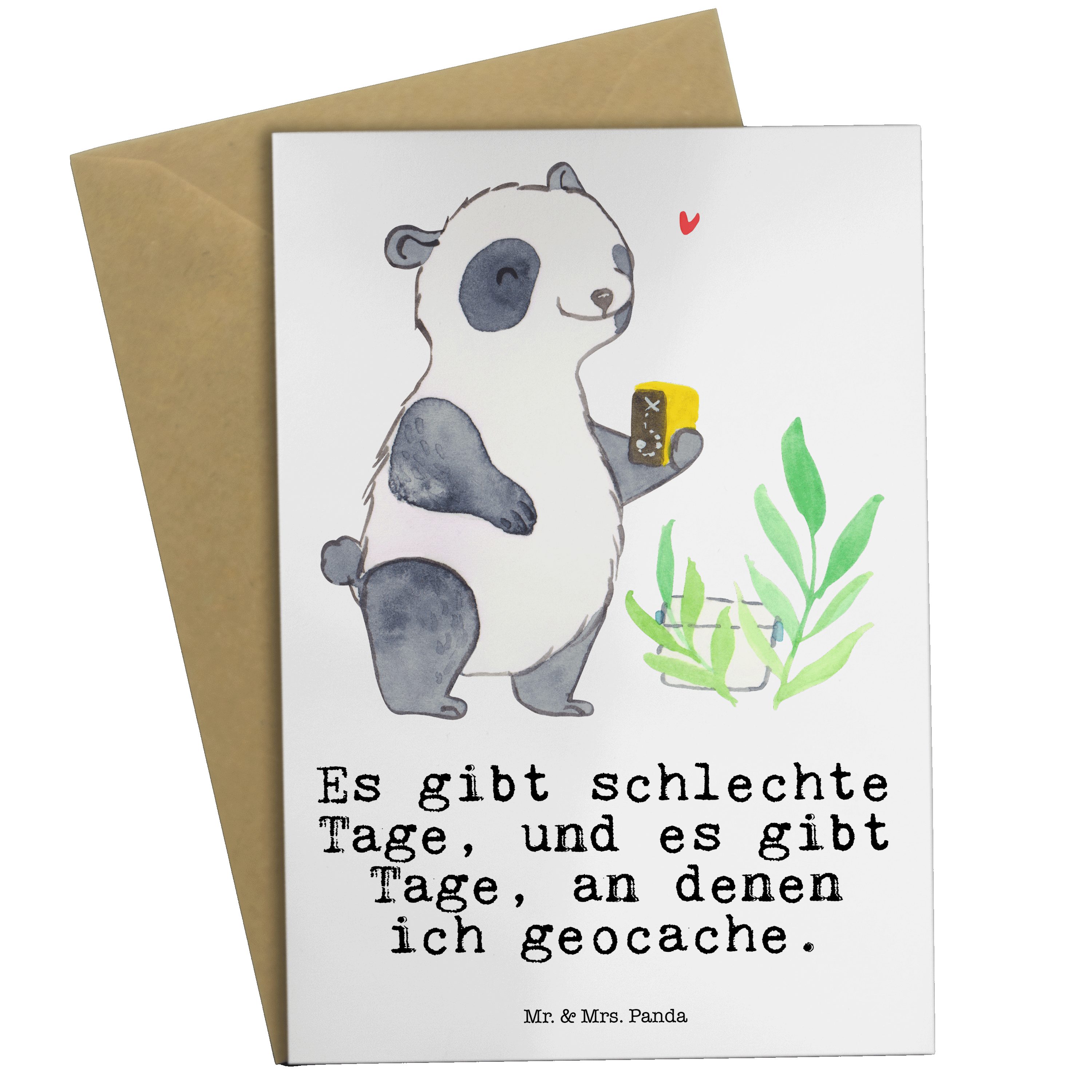 Mr. & Mrs. Panda Grußkarte Panda Geocaching Tage - Weiß - Geschenk, Auszeichnung, Klappkarte, GP