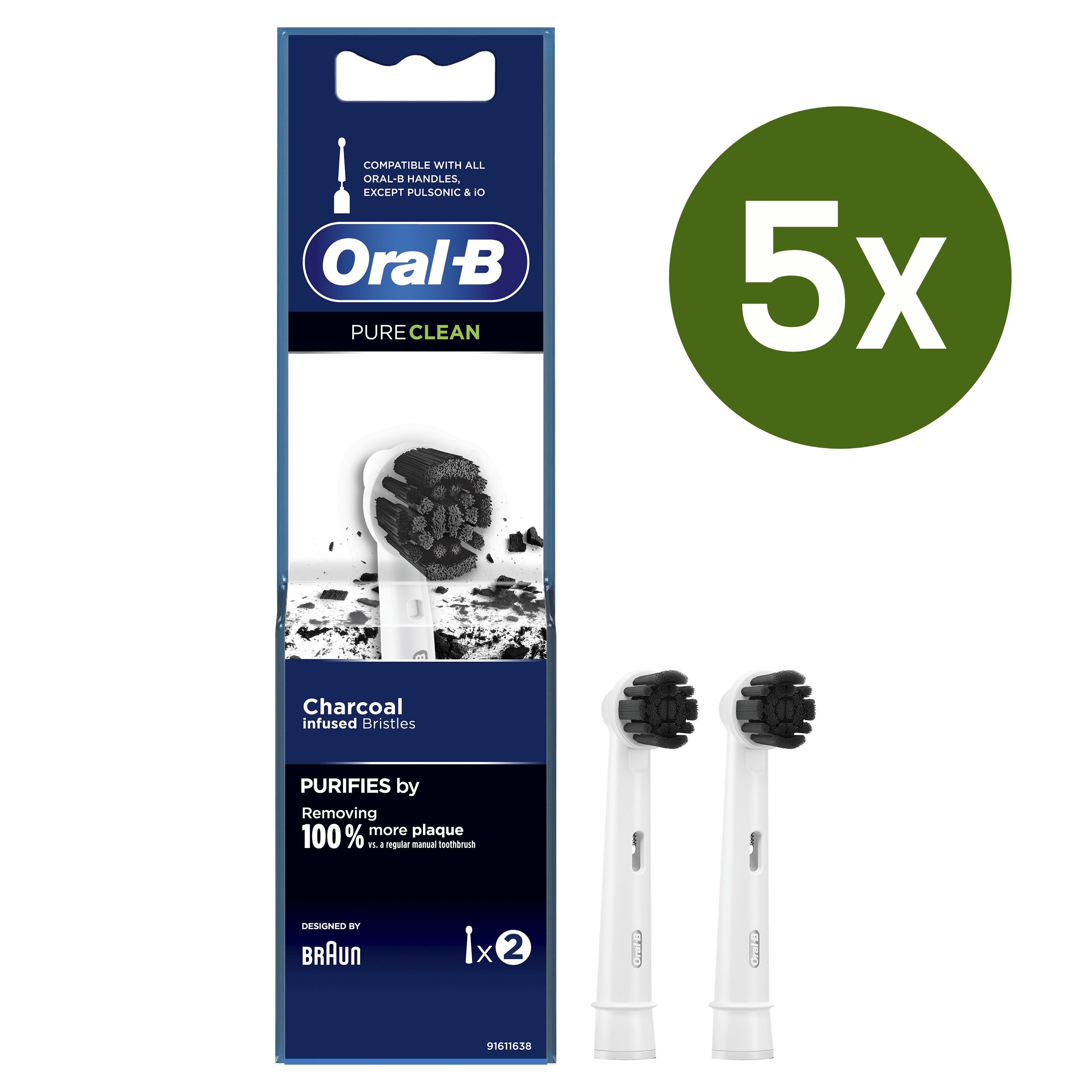 Oral-B Aufsteckbürsten Oral-B Pure Clean Charcoal Zahnbürsten Ersatzbürstenkopf 5x 2er Pack