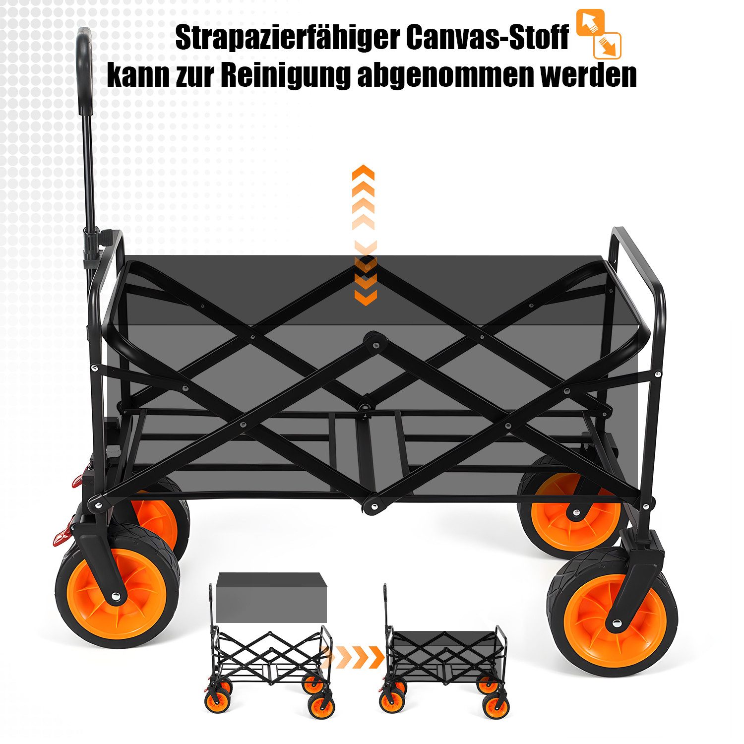 oyajia Bollerwagen Faltbarer Bollerwagen bis 150kg Handwagen Breite Reifen Alle Gelände, Ultrakompakte Faltgröße, mit einer Hand faltbar