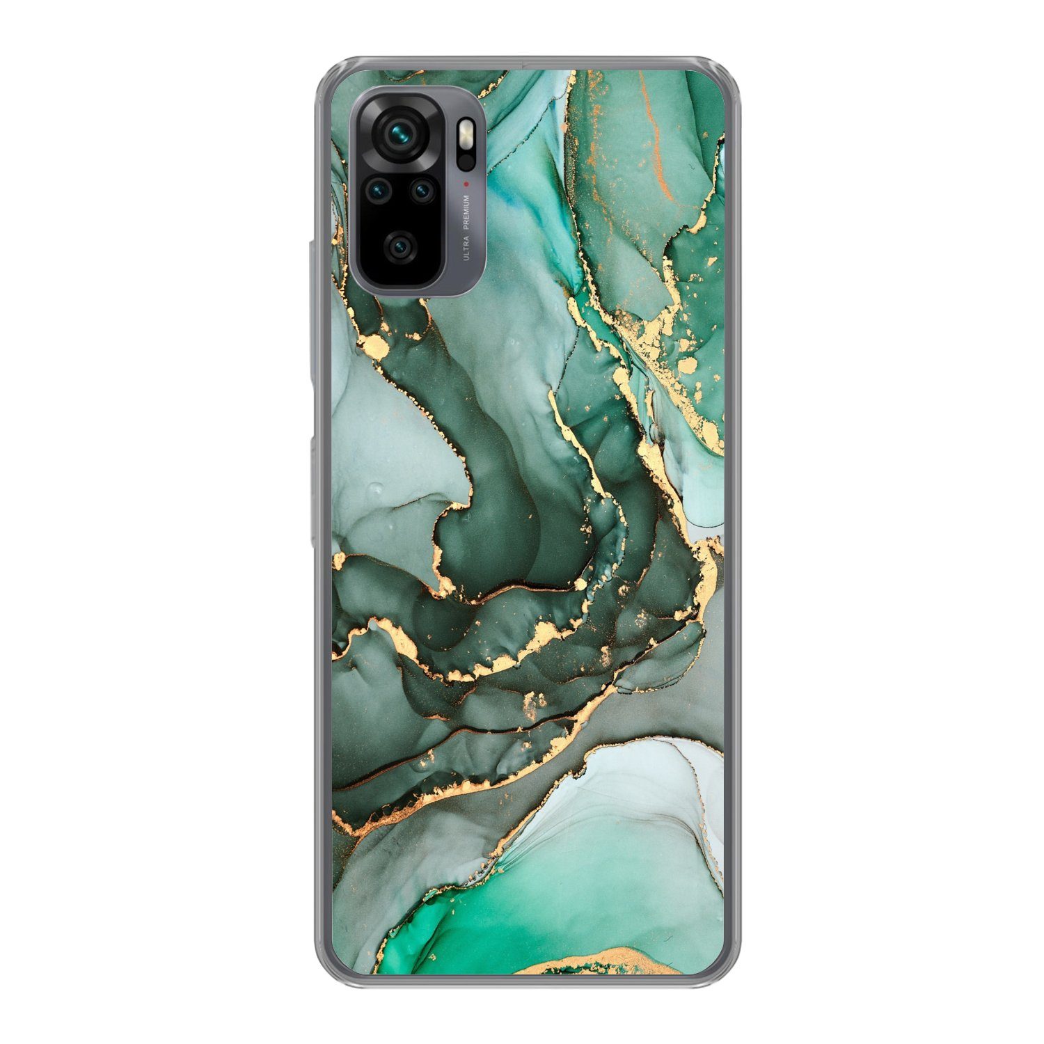 MuchoWow Handyhülle für Xiaomi Redmi Note 10 Pro Gold - Marmor - Grün - Luxus - Marmoropti, Phone Case, Silikon, Schutzhülle Dünn