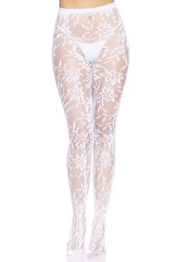 Leg Avenue Strumpfhose Damen Strumpfhose nahtlos mit Blumenspitze weiß Einheitsgröße 0 DEN