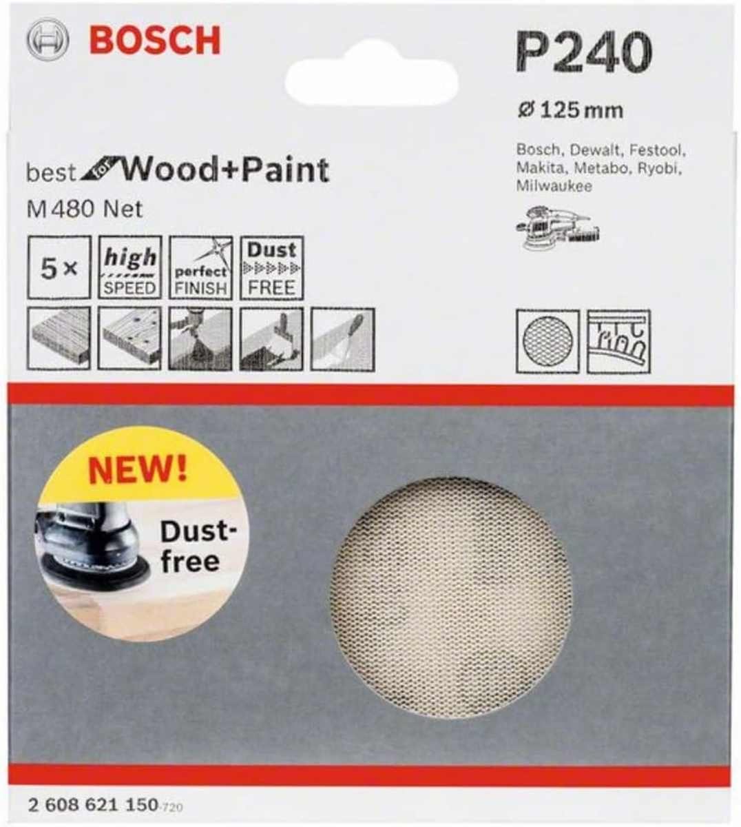 BOSCH Bohrfutter Bosch Professional 5 Stück Schleifblatt M480 P240 Wood and Paint Ø