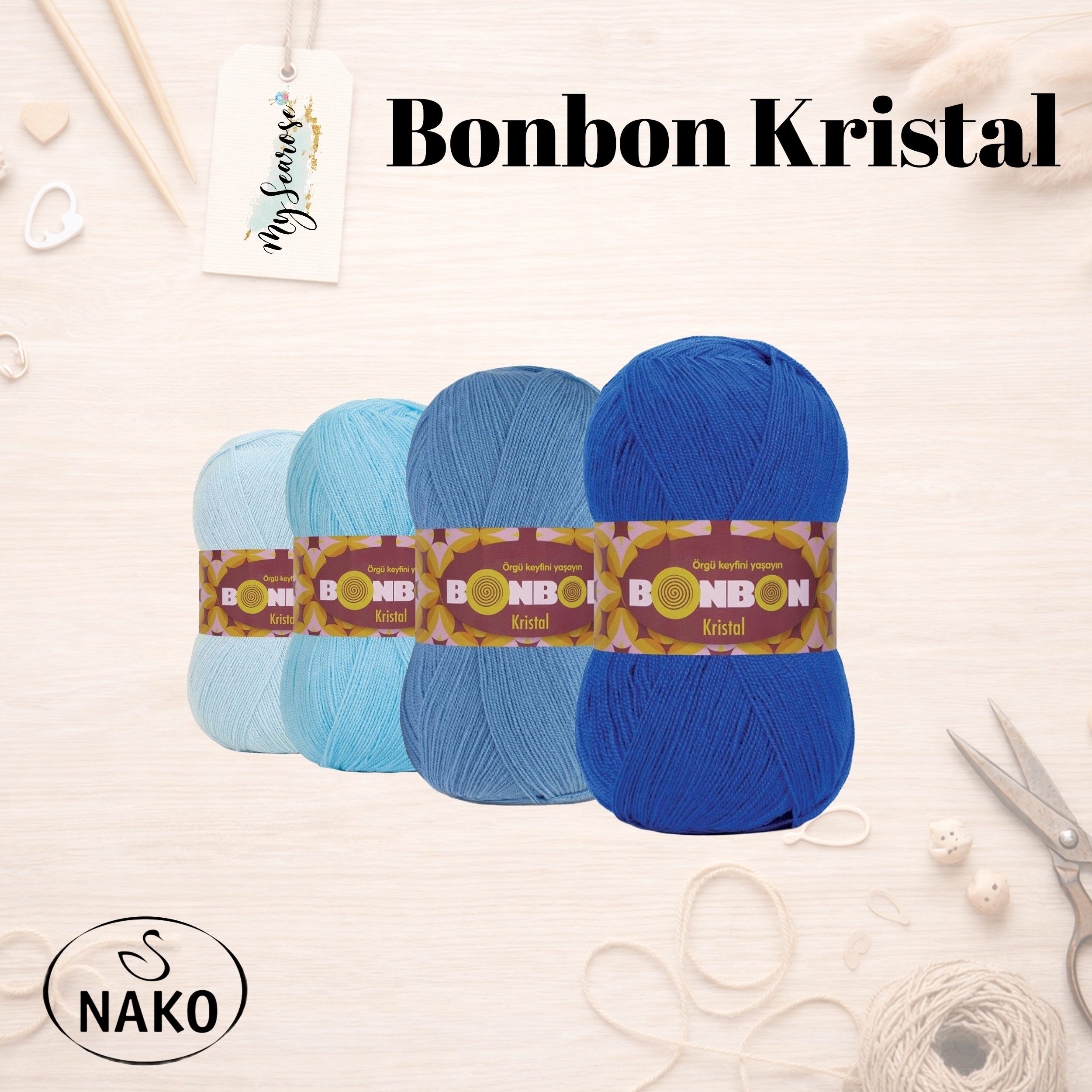 NAKO 5 x NAKO Bonbon Kristal Häkelwolle, 475 m, Strickgarn,Häkelgarn,Feines Garn