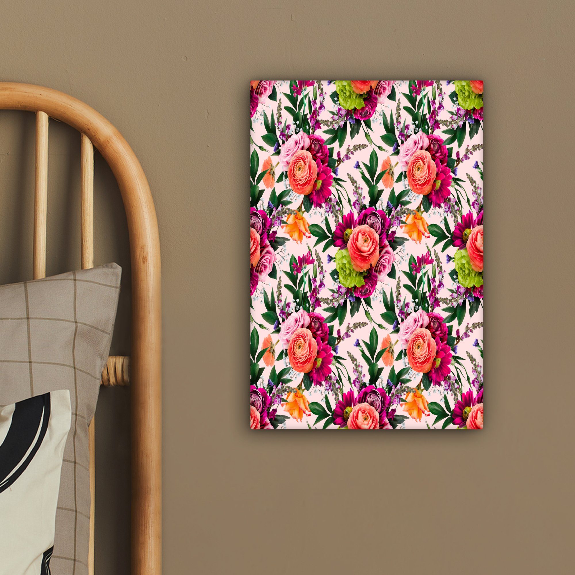 20x30 fertig cm Rosen (1 Leinwandbild inkl. St), - OneMillionCanvasses® Lila, - Blumen Gemälde, Zackenaufhänger, bespannt Leinwandbild