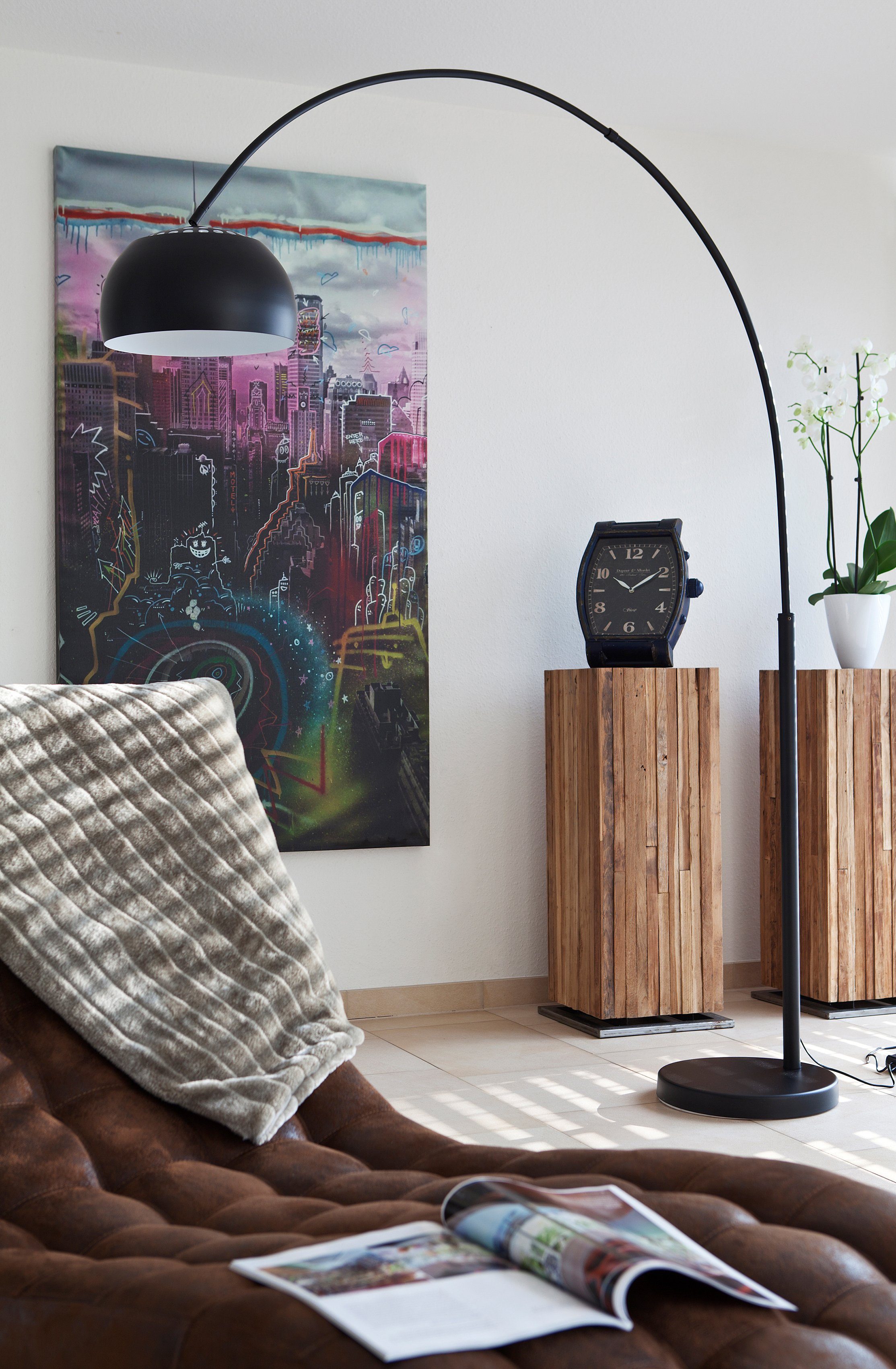 SalesFever Bogenlampe Tinus, Dimmer, ohne Leuchtmittel, mit Dimmschalter, echter Marmorfuß