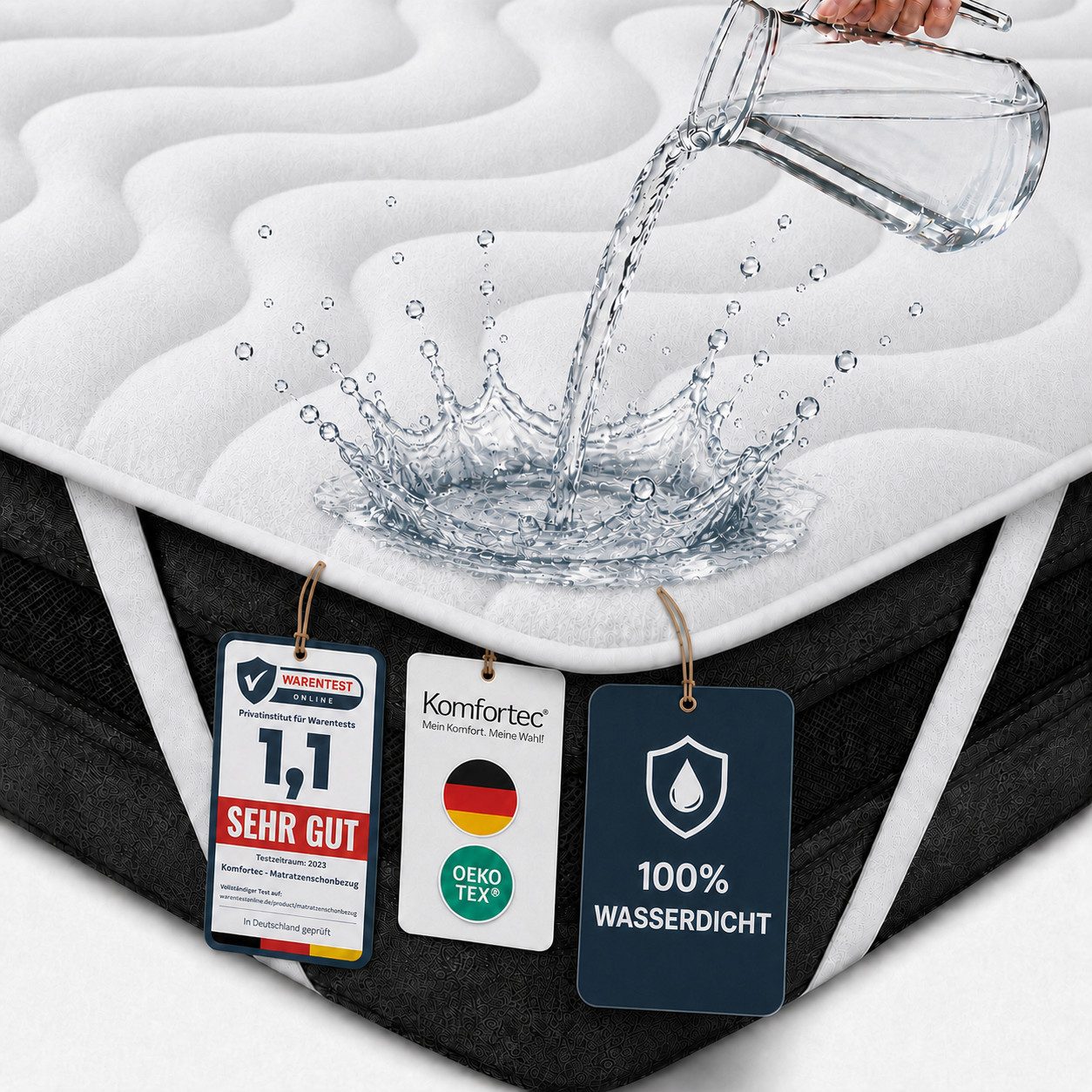 Matratzenschoner 100 g/m², 90x200, 120x200, 140x200, 160x200, 180x200 oder 200x200 cm Komfortec, 1 oder 2 Stück Wasserdichter Matratzenauflage