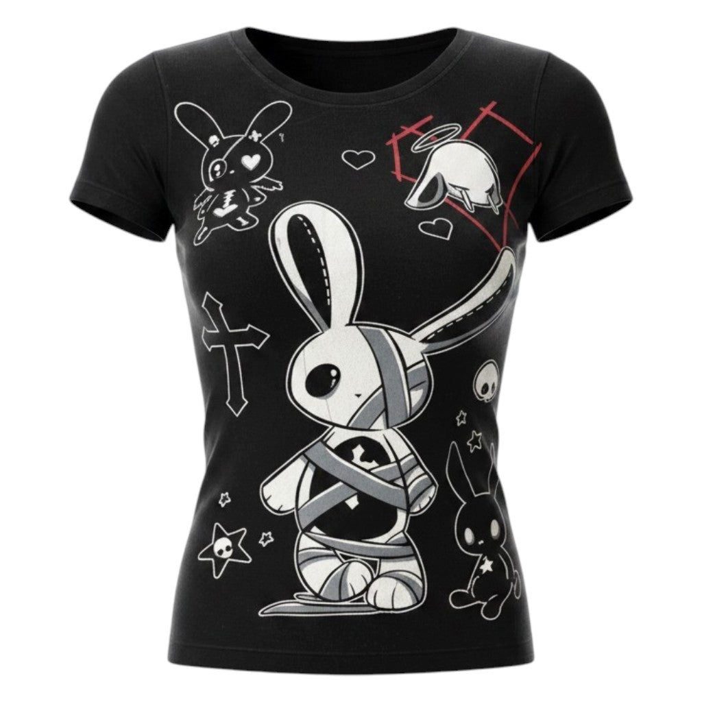 Cupcake Cult Print-Shirt Death Bunnies T-Shirt Kawaii Gothic Anime Hasenprint Cupcake Cult Gothic Shirt Anime aus Baumwolle mit Print