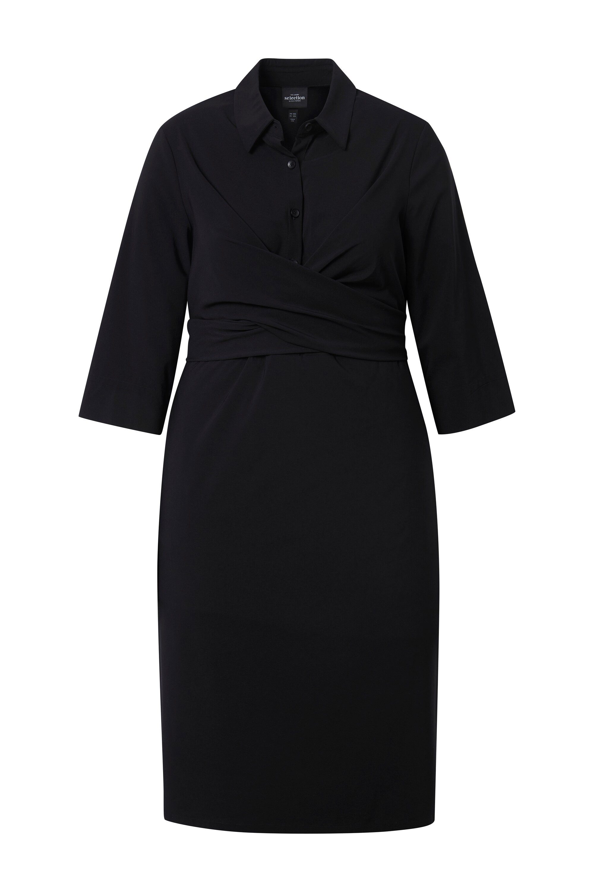 Ulla Popken Maxikleid Midikleid Wickeloptik A-Linie Hemdkragen 3/4-Arm günstig online kaufen