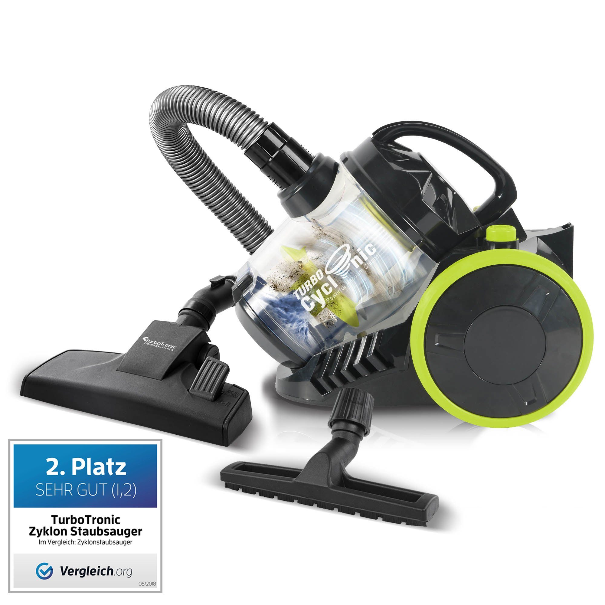 TurboTronic by Z-Line Stielstaubsauger mit brachialer Saugleistung 19kPa Zyklon Zyklon, 700 W, beutellos, Beutellos Tierhaare Parkettdüse Teppich Laminat Haushalt