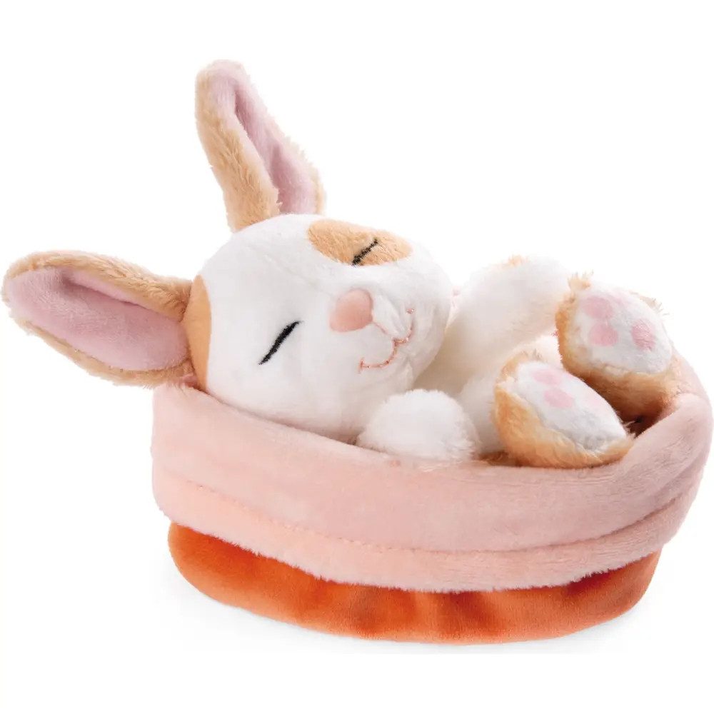 Vedes Kuscheltier Kuscheltier Sleeping Pets Hase karamell gepunktet 12cm im Körbchen
