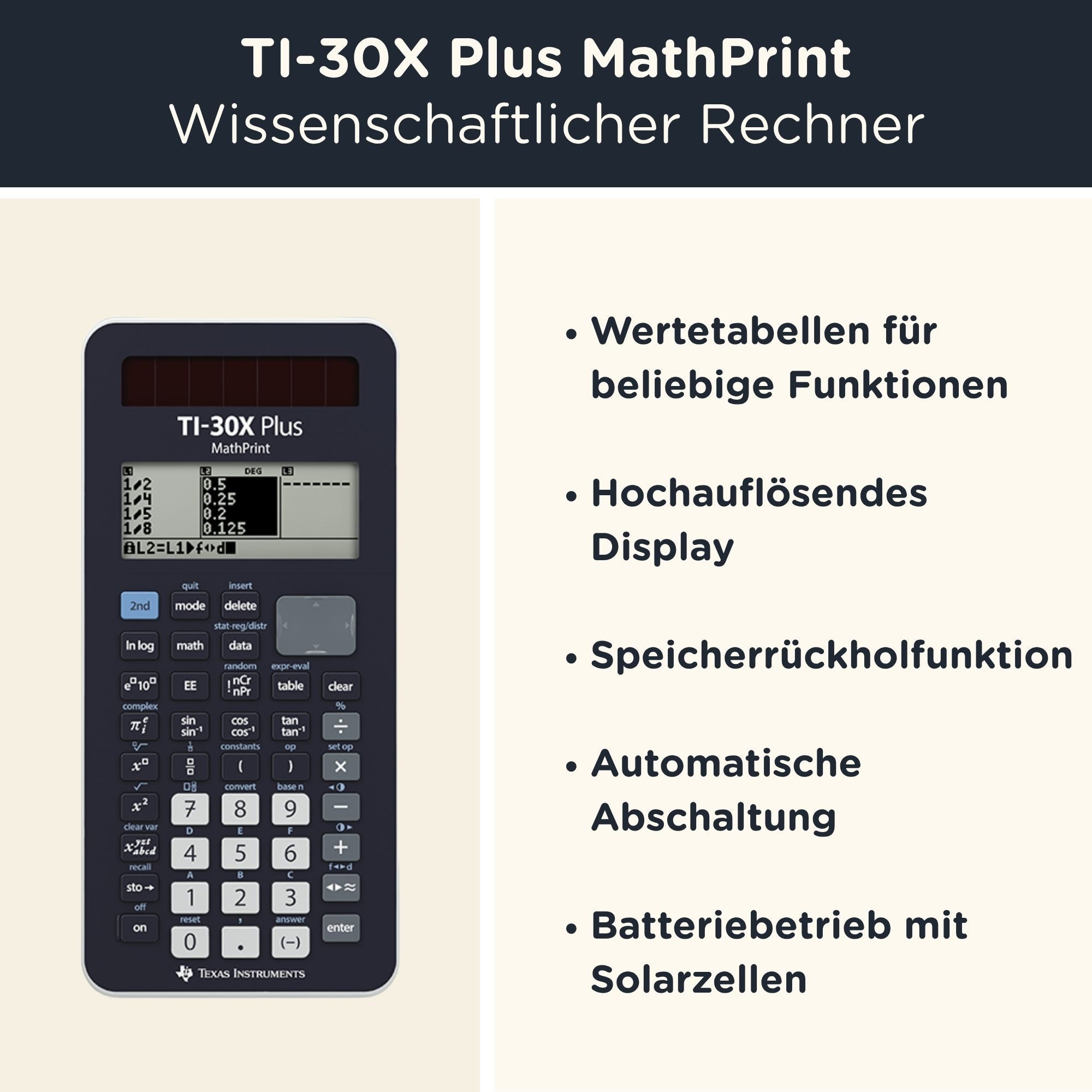 Texas Instruments Taschenrechner TI-30X Plus MathPrint inkl. WYNGS Schutztasche Schwarz